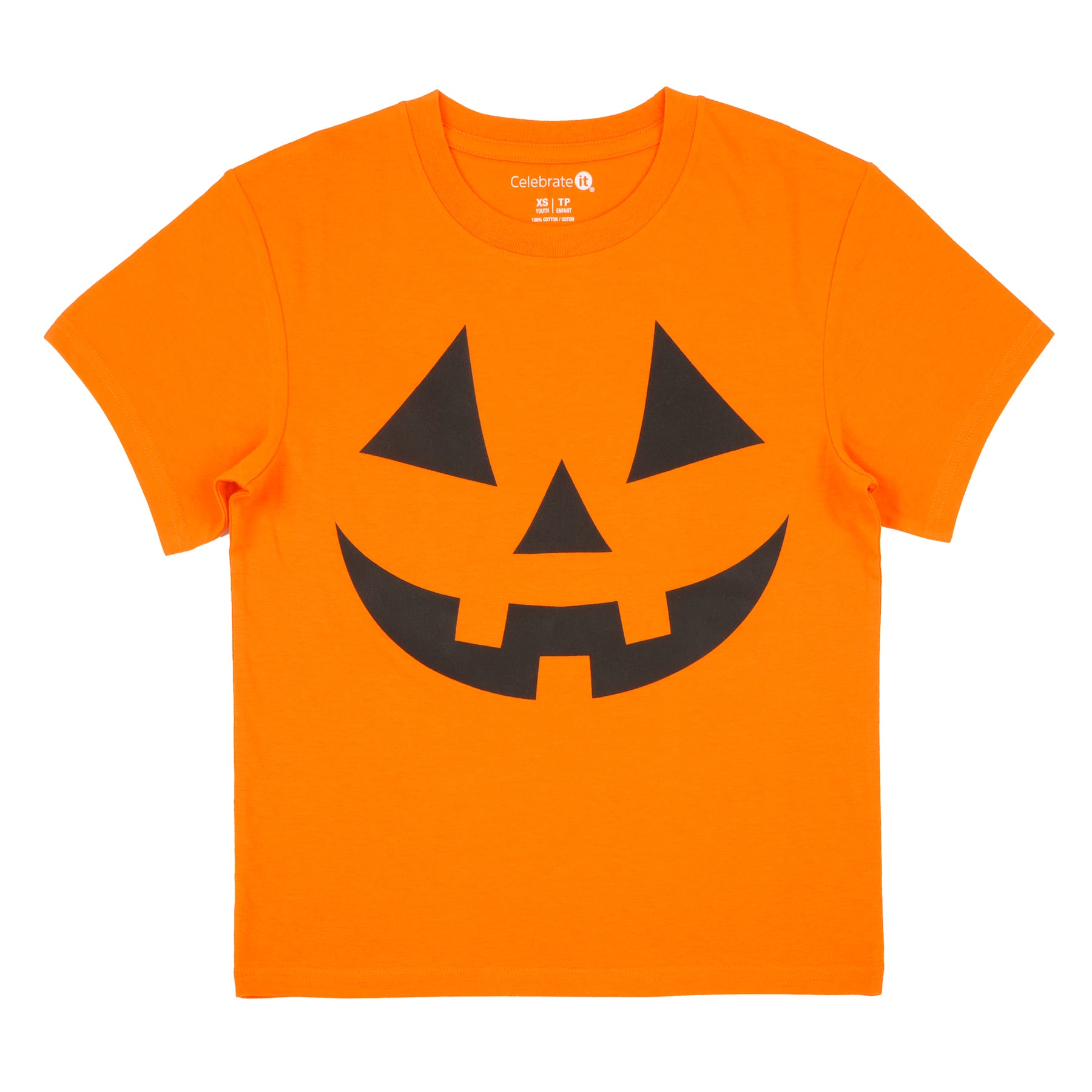 Orange Jack-o&#x27;-Lantern Face Youth Crew Neck T-Shirt by Celebrate It&#x2122;
