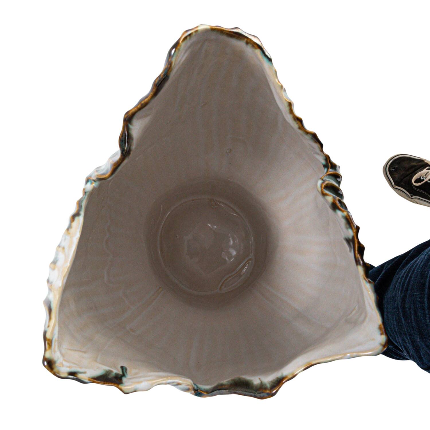 Hello Honey® 12" Green & White Pleated Sculptural Stoneware Vase with Reactive Glaze