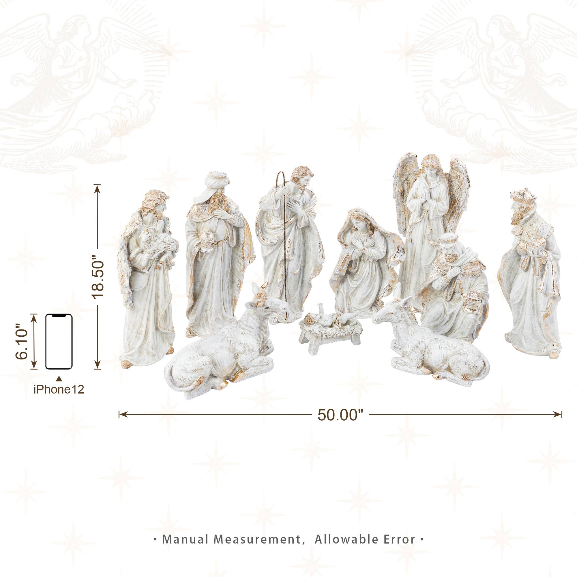 Glitzhome&#xAE; 10-Piece Ivory &#x26; Gold Resin Nativity Figurine Set