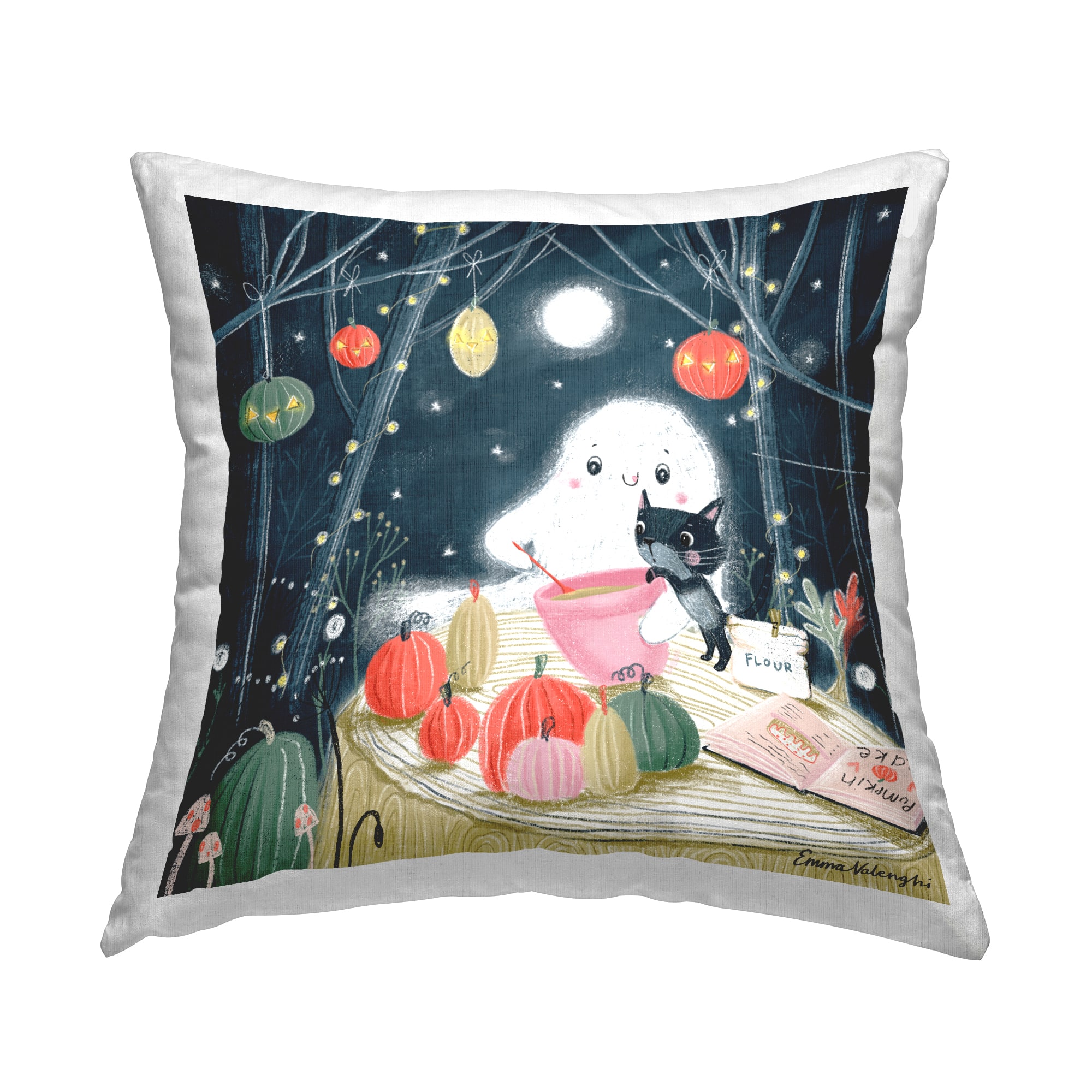 Stupell Industries Halloween Ghost & Cat Baking Throw Pillow