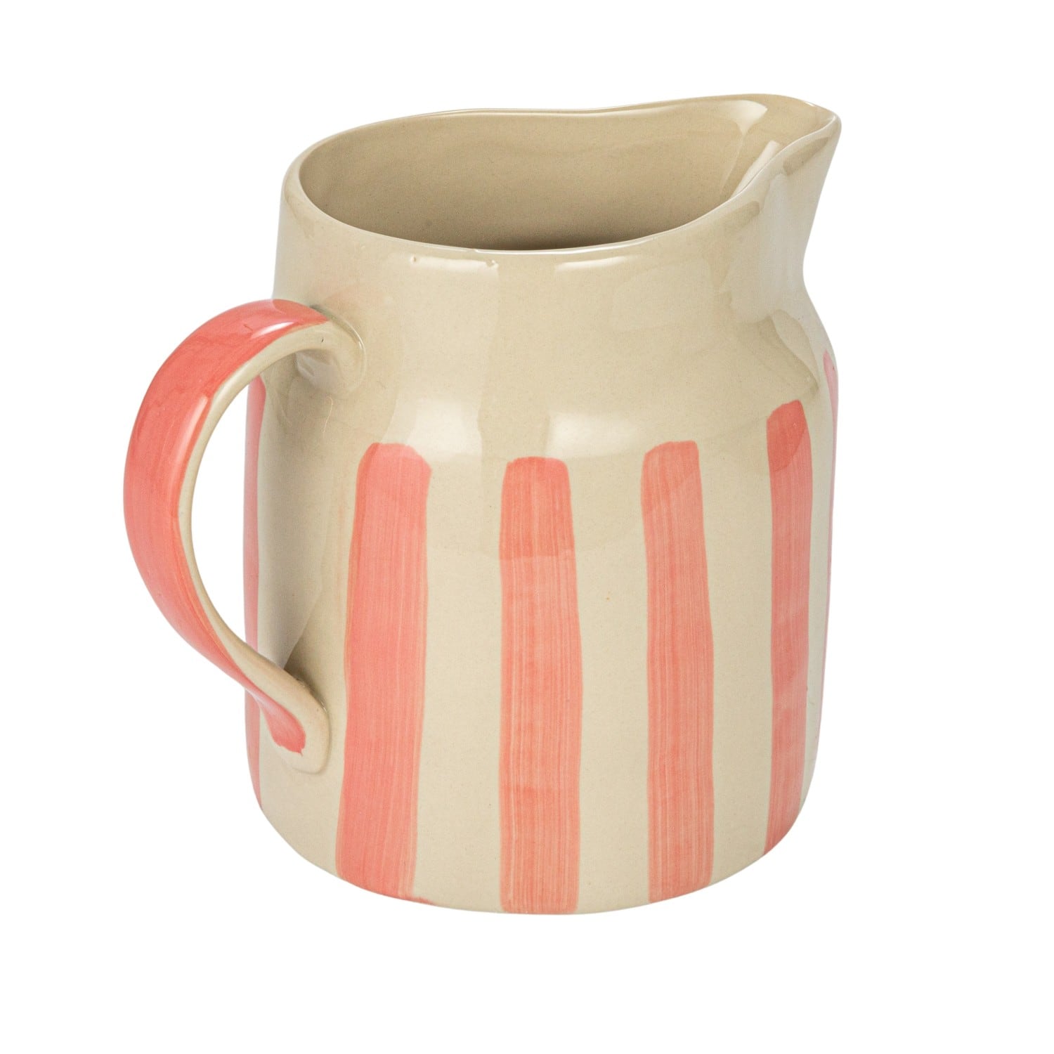 9&#x22; Hand-Painted Wax Relief Pink Sriped Stoneware Pitcher