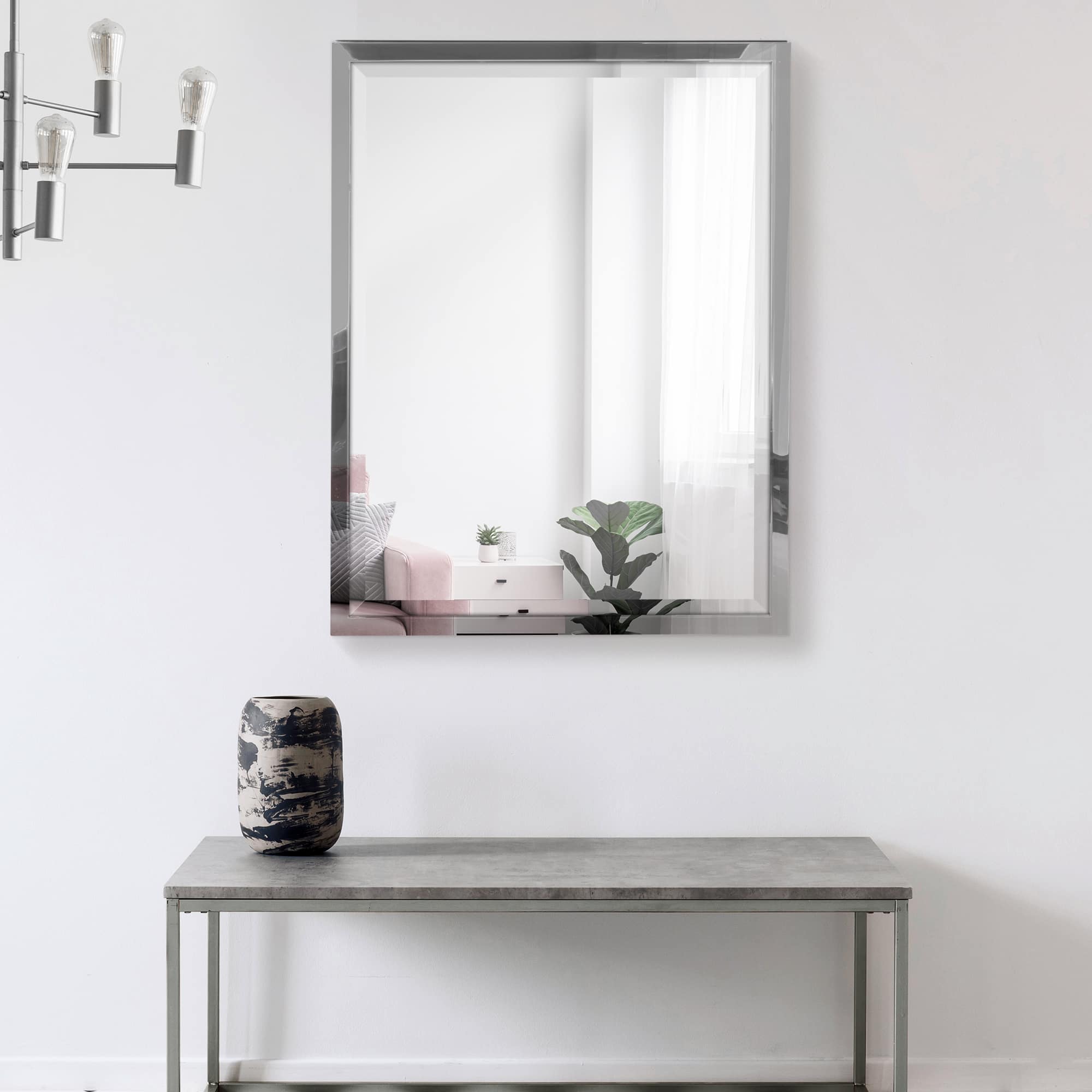 Head West Chrome Stainless Steel Beveled Wall Mirror