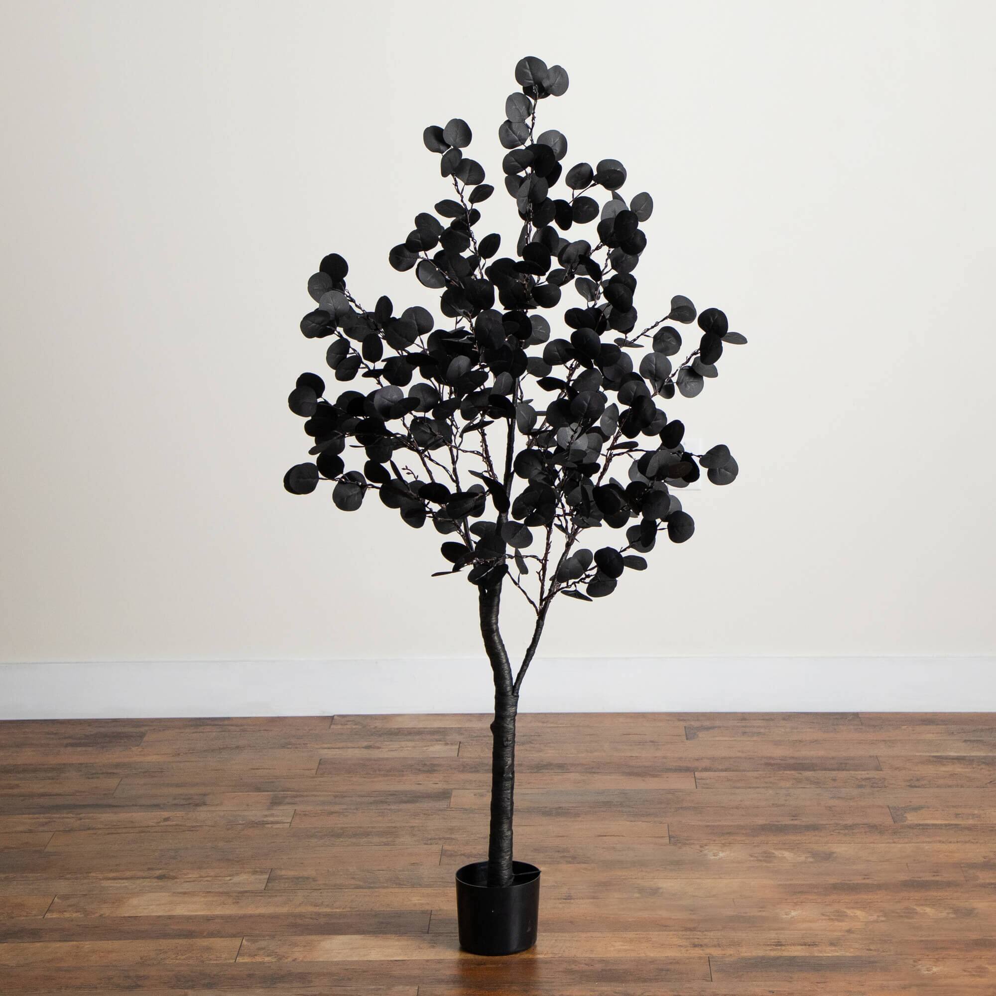 5ft. Pre-Lit Artificial Halloween Black Eucalyptus Tree with 220 Orange & Purple LED Lights