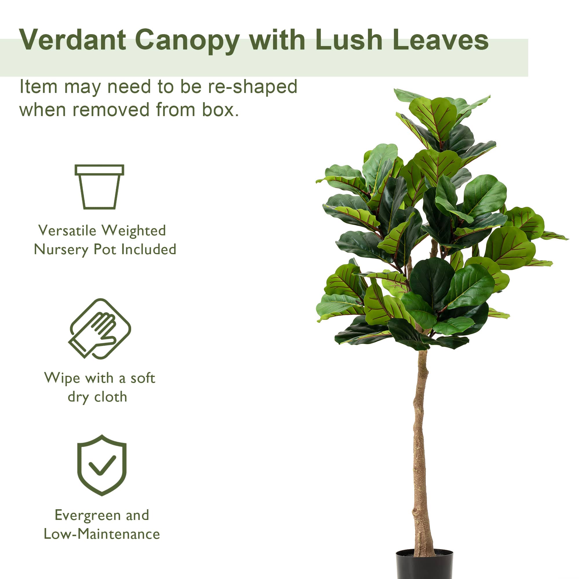 Glitzhome® 5ft. Faux Fiddle Leaf Fig Tree in Pot