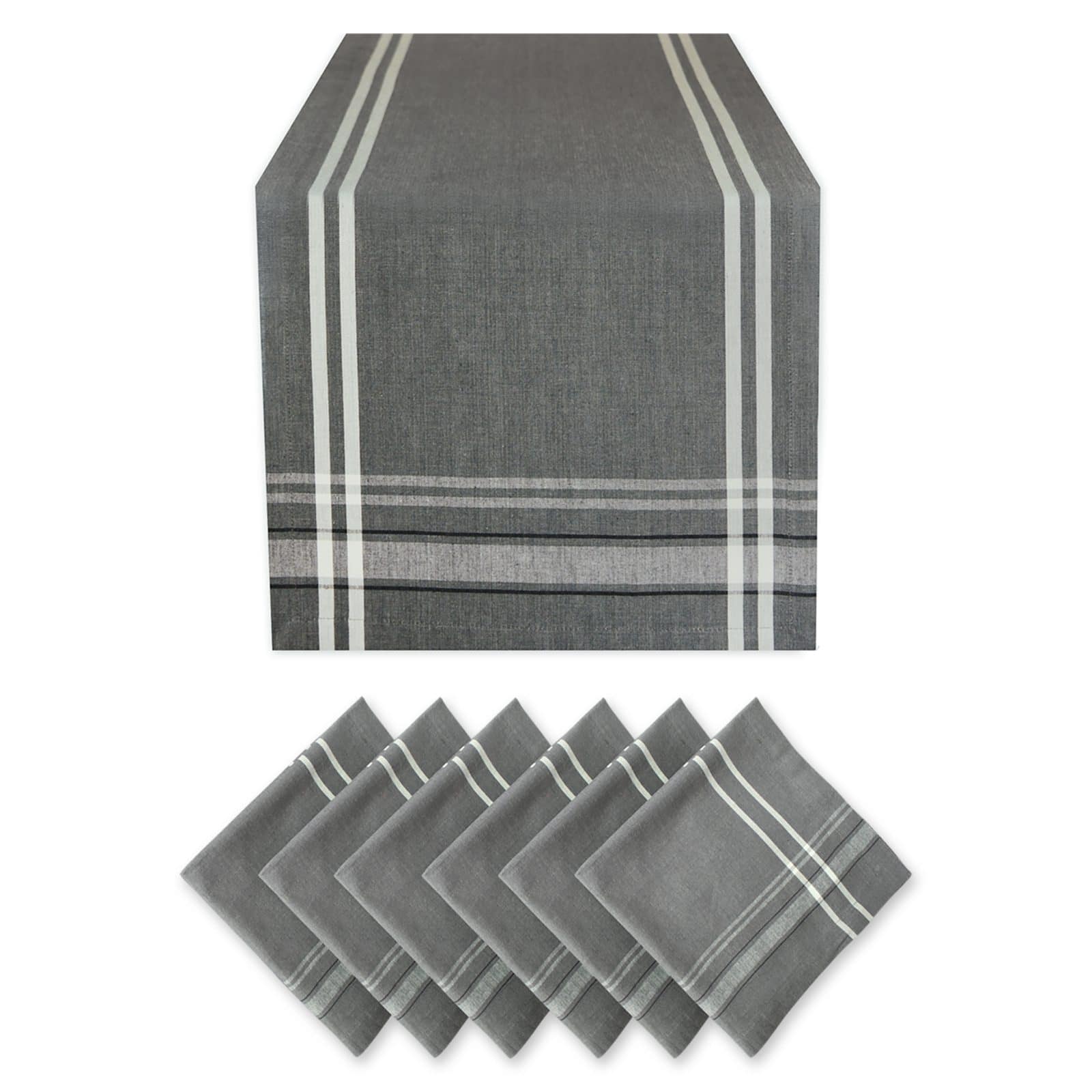 DII® Gray French Stripe Table Runner & Napkin Set