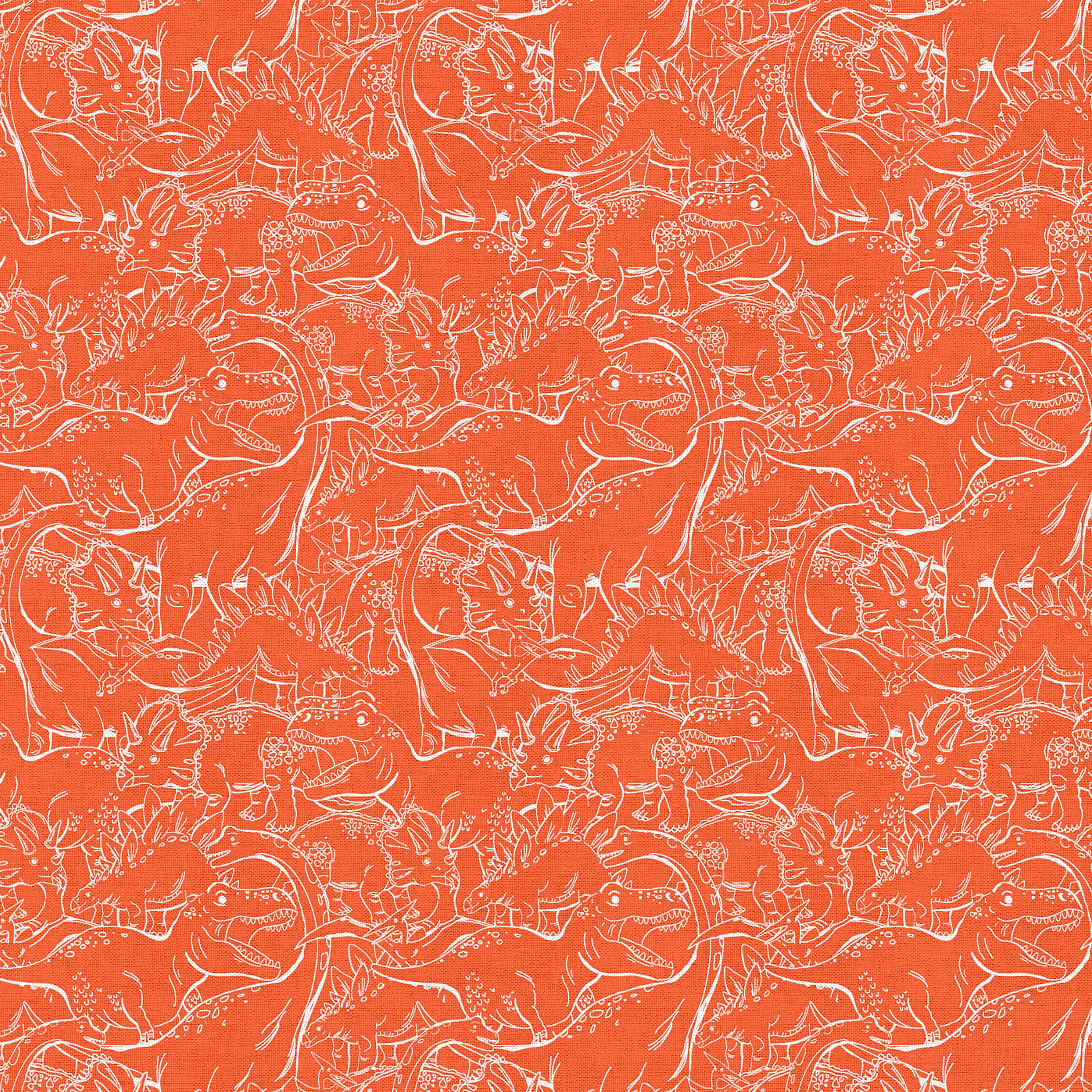 Fabric Editions Orange Dino Sketch Cotton Fabric