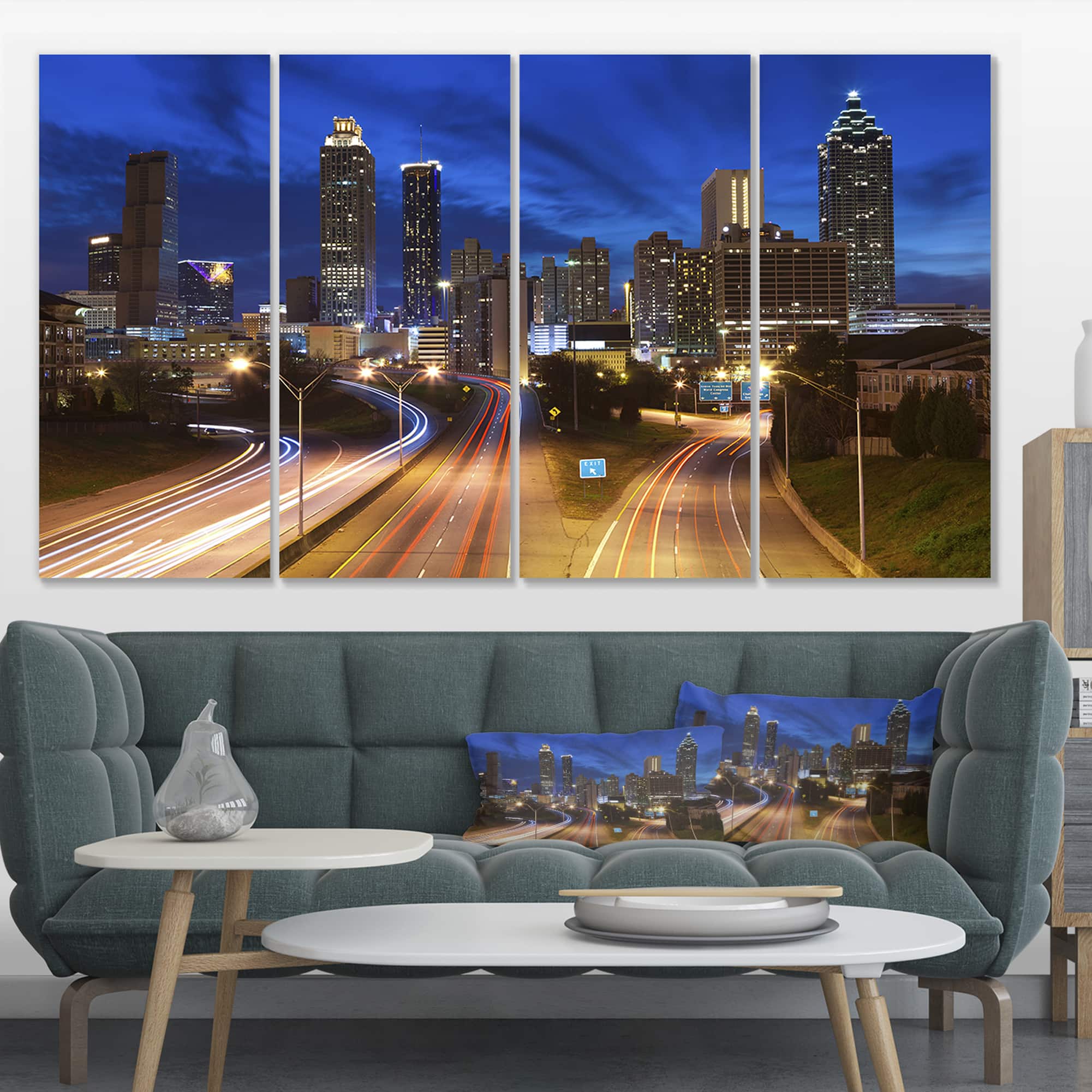 Designart - Atlanta Skyline Twilight Blue Hour