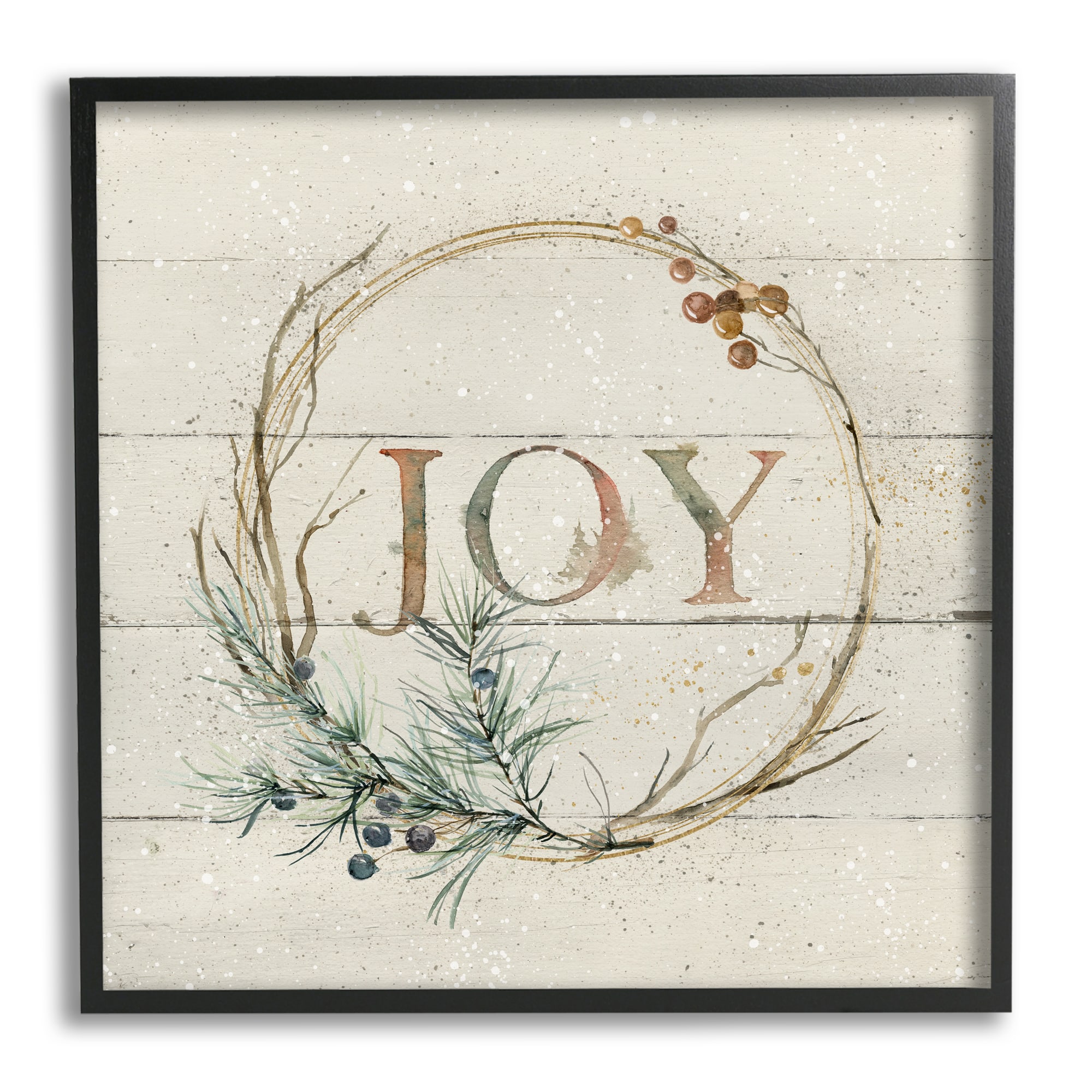 Stupell Industries Seasonal Winter Joy Wreath Framed Giclee Art