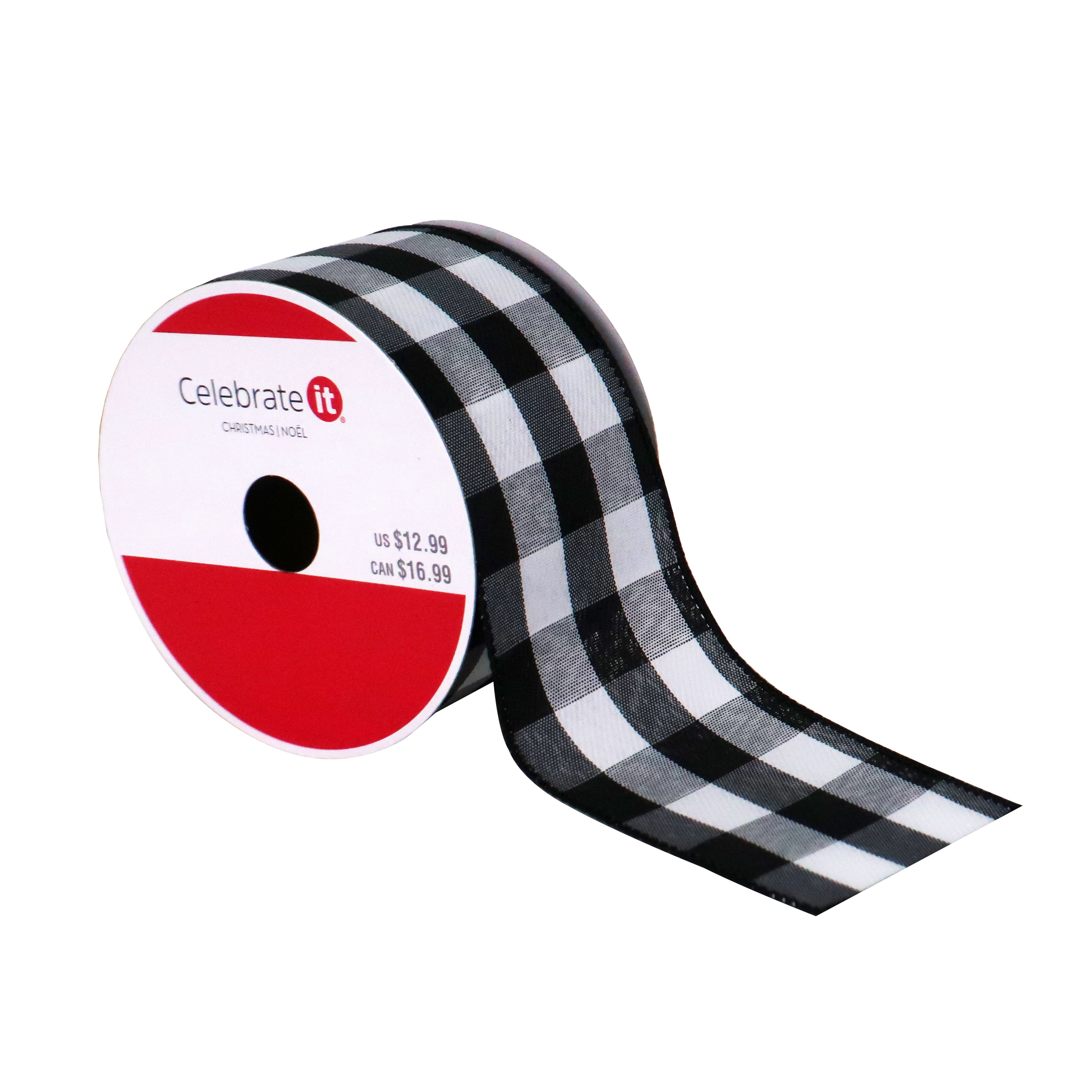 2.5&#x22; x 20ft. Black &#x26; White Buffalo Check Wired Ribbon by Celebrate It&#xAE; Christmas