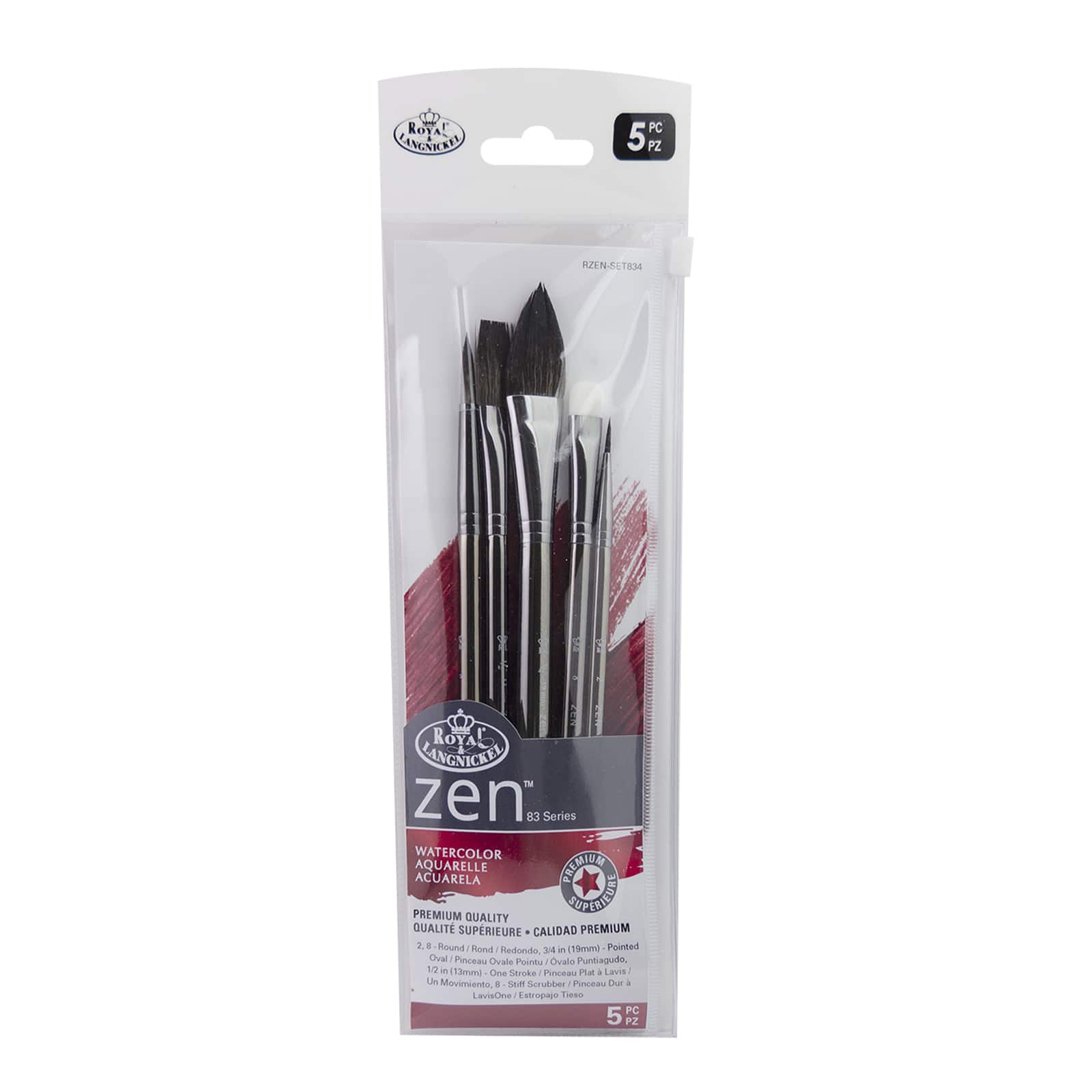 Zen&#x2122; Series 83 Watercolor 5 Piece Pointed Oval Brush Set