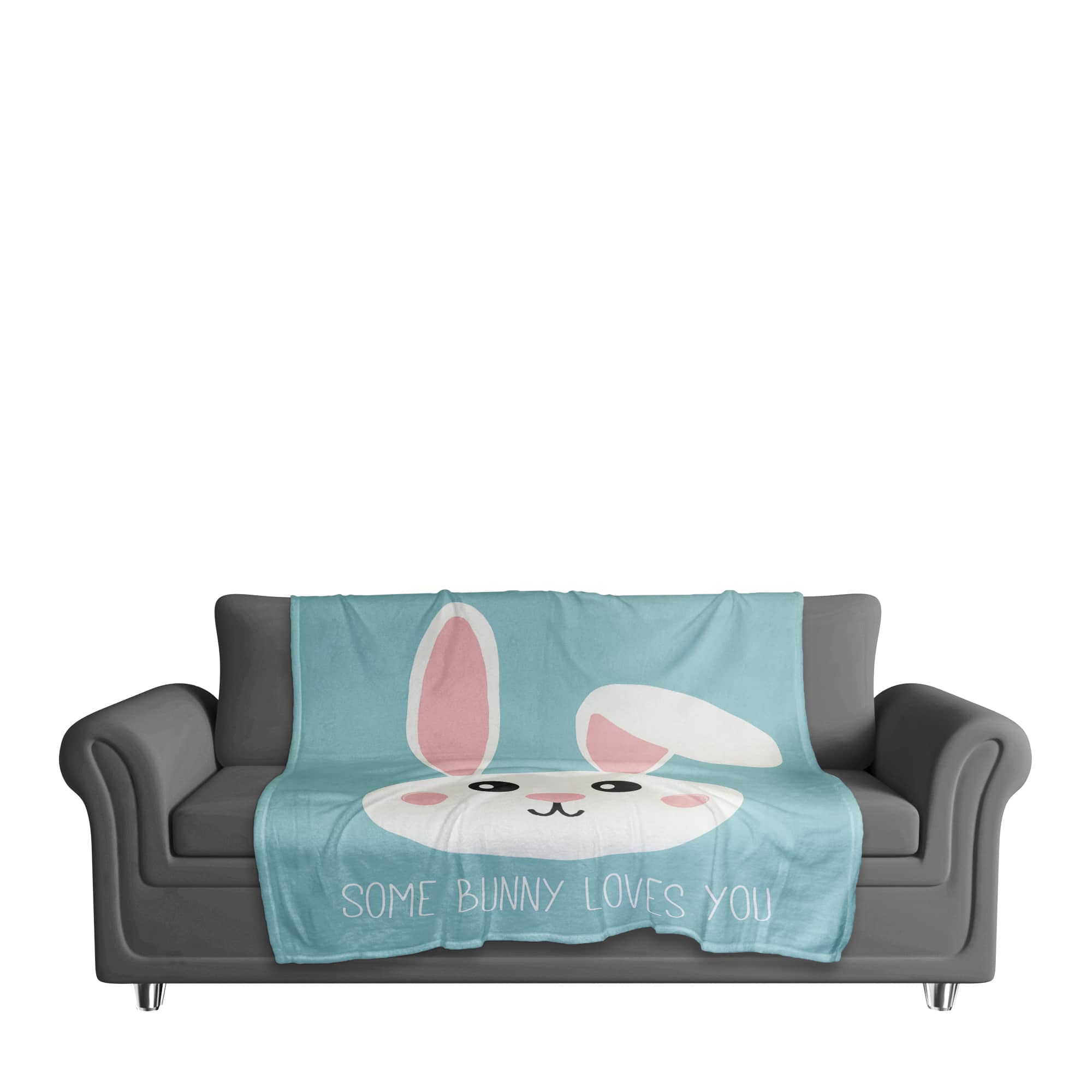 Some Bunny Loves You Teal Throw Blanket