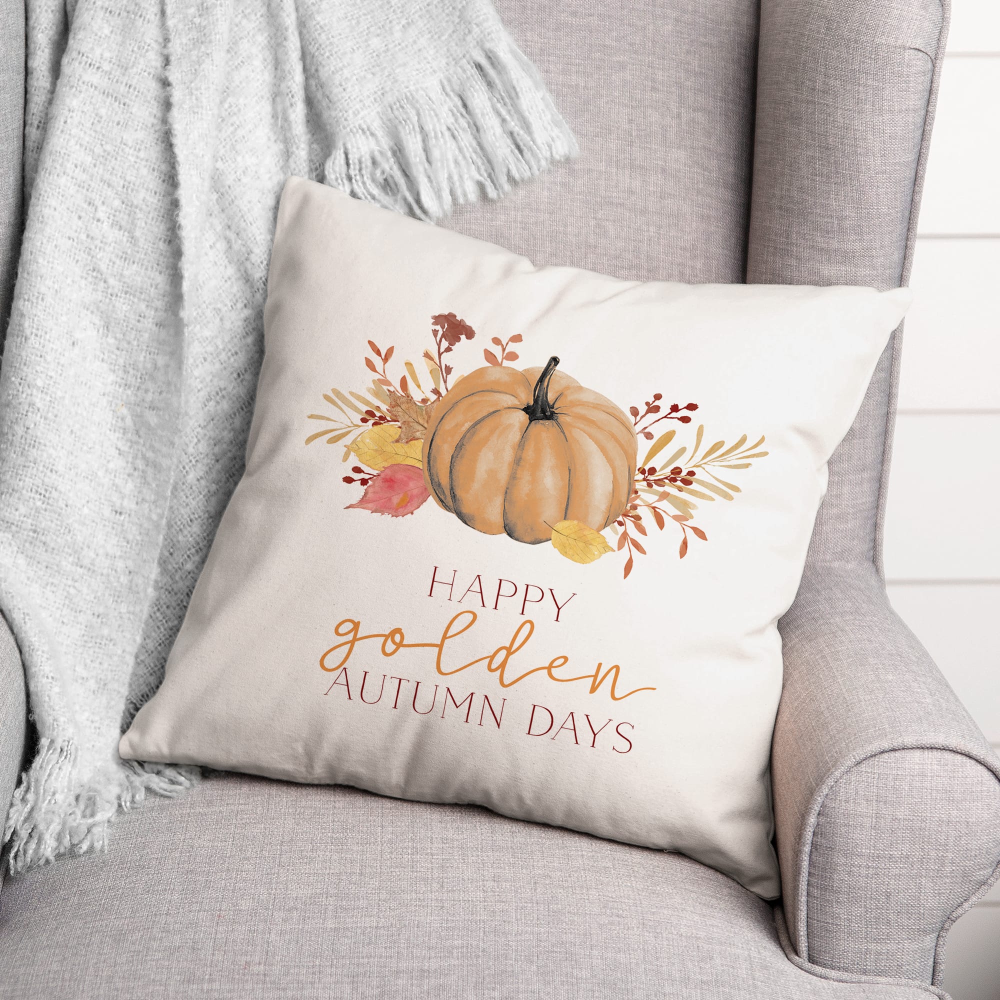 Happy Golden Autumn Throw Pillow