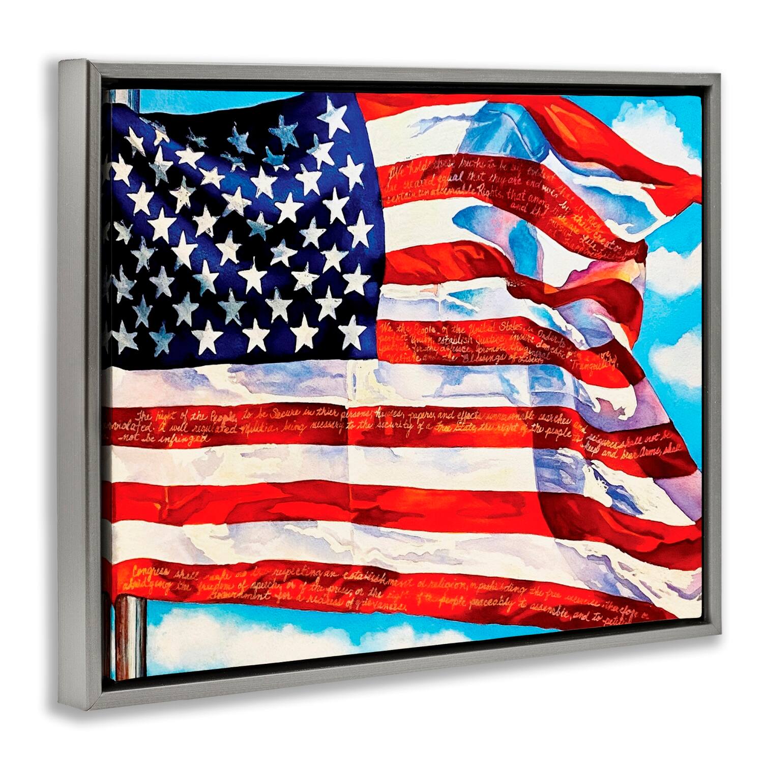 Stupell Industries Windblown American Flag Floater Framed Art