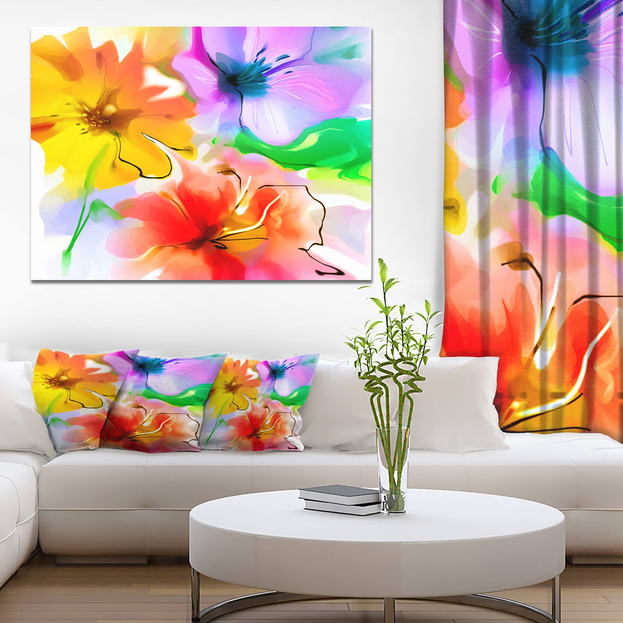 Designart - Bunch of Colorful Flowers Sketch - Extra Large Floral Wall Art