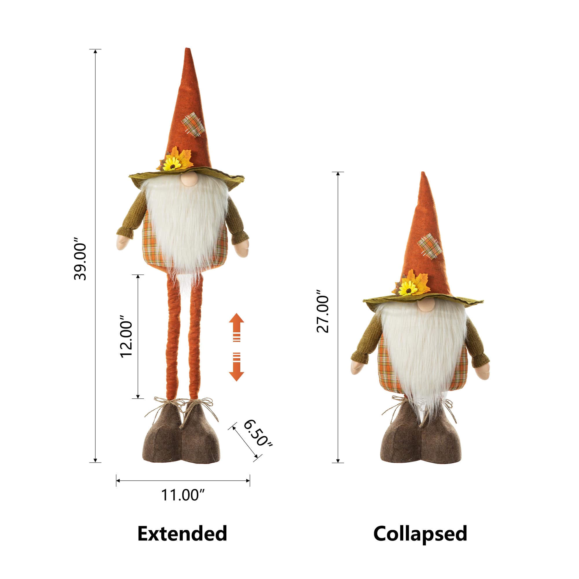 Glitzhome® Telescoped Fabric Fall Gnome Standing Décor