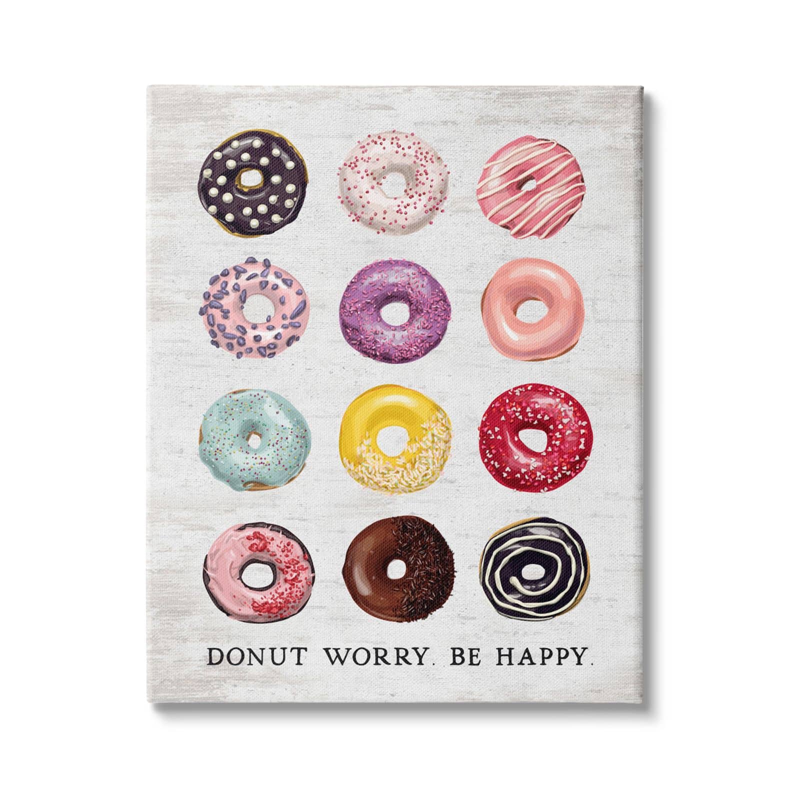 Stupell Industries Donut Worry Be Happy Pun Glazed Farmhouse Desserts Canvas Wall Art