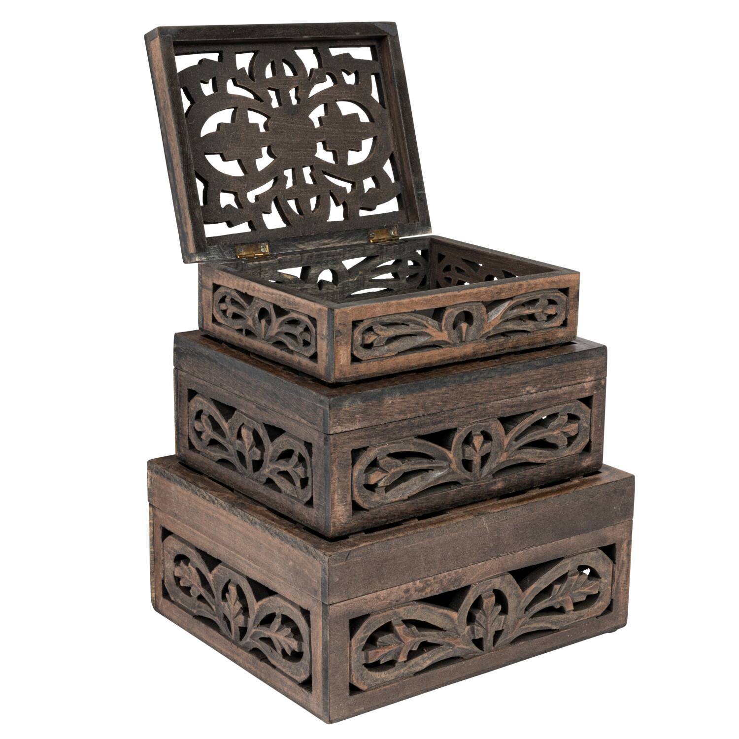 Hello Honey® Espresso Carved Reclaimed & Mango Wood Nesting Boxes Set