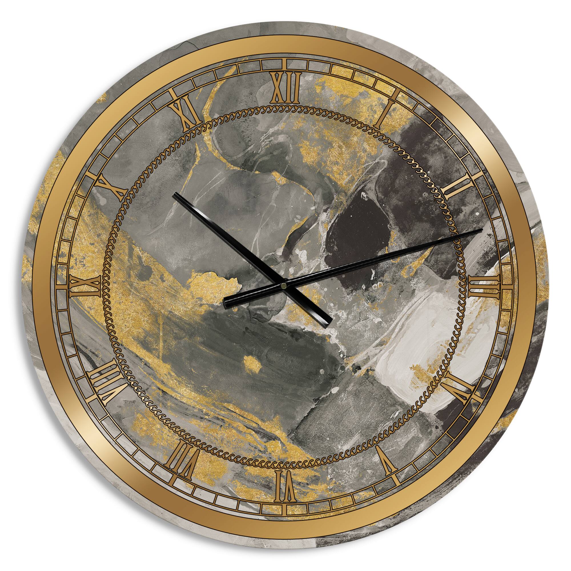 Designart Marble Gold and Black II Glam Wall Clock