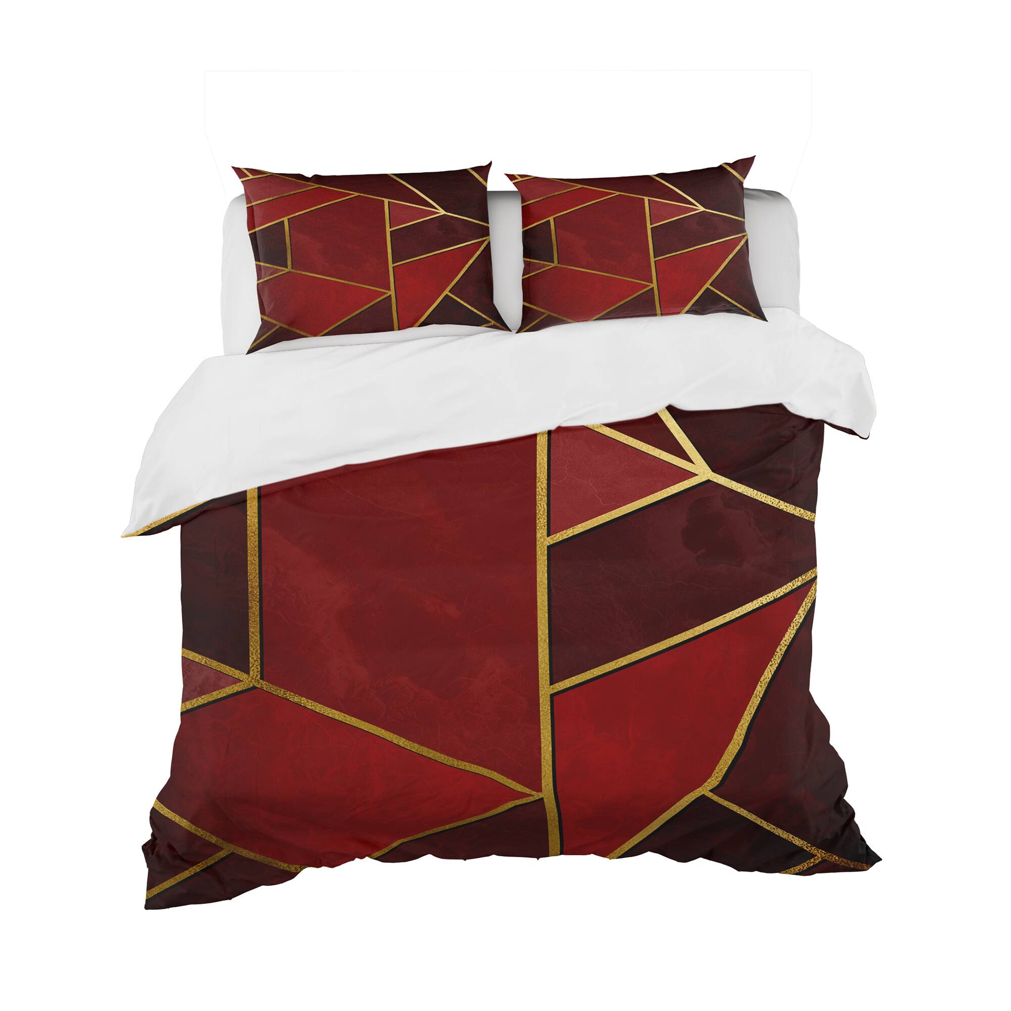Designart &#x27;Yellow Triangulars over Shades of Red&#x27; Modern &#x26; Contemporary Bedding Set - Duvet Cover &#x26; Shams