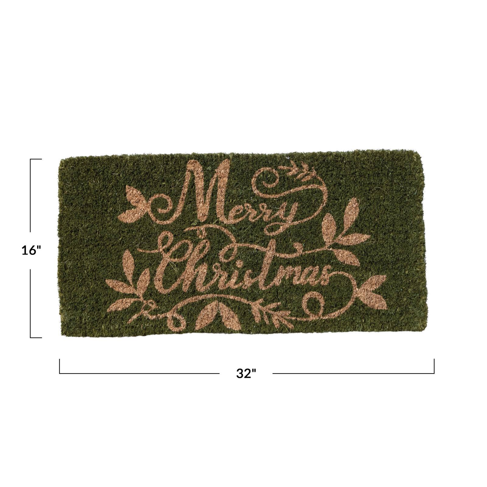 Hello Honey&#xAE; Green Merry Christmas Natural Coir Doormat