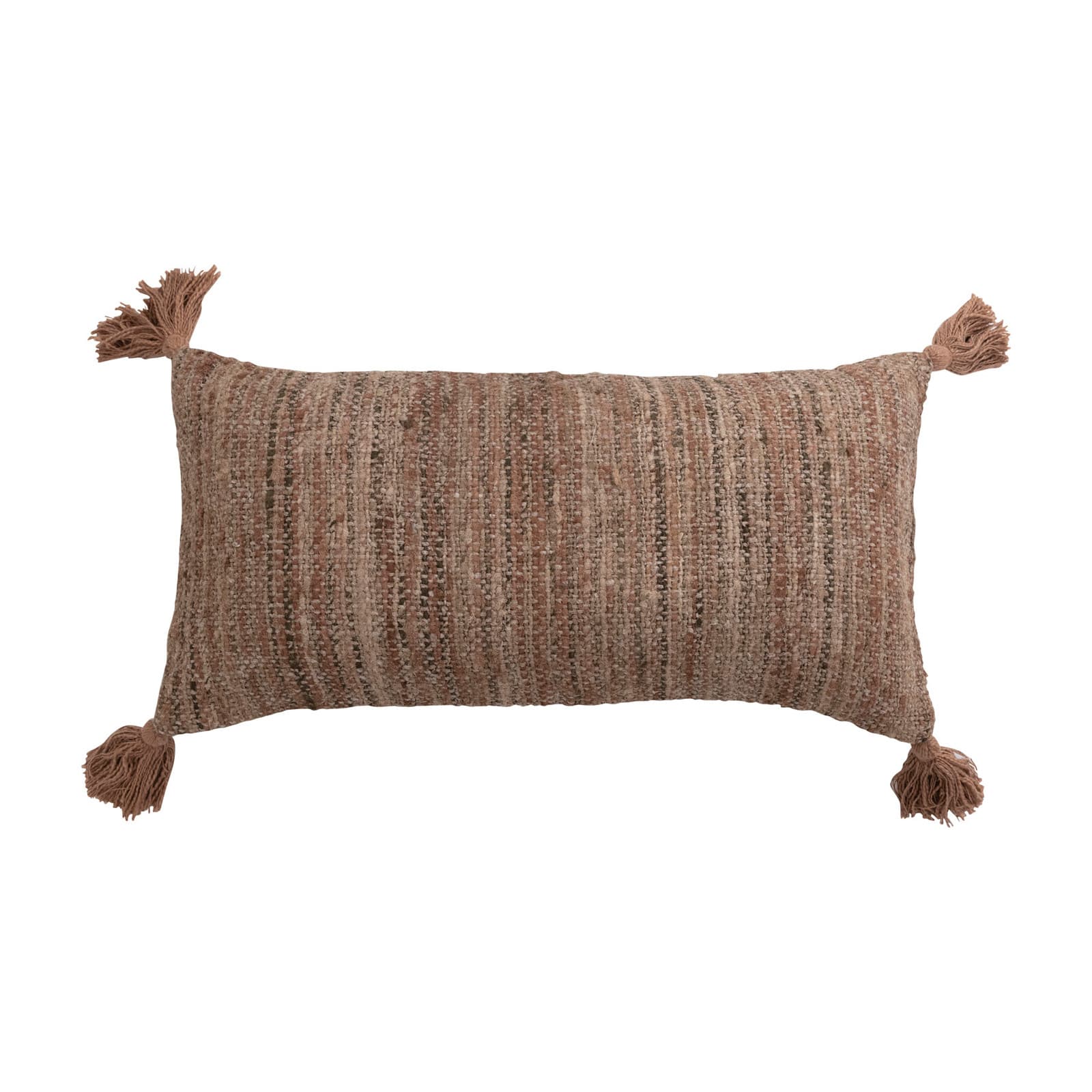 Woven Cotton Striped Lumbar Pillow with Chambray Back and Tassels
