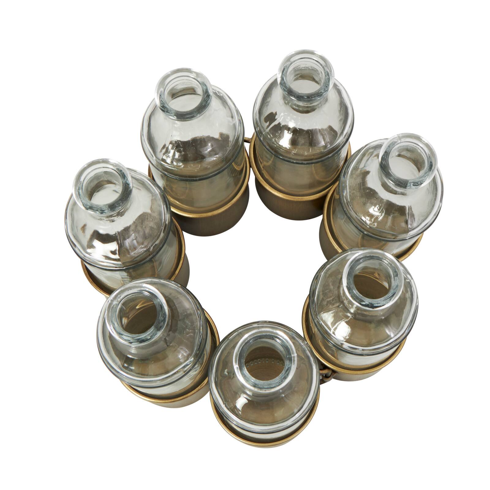 22" Gold Metal Adjustable Bottle Vase with Clear Glass Bottles