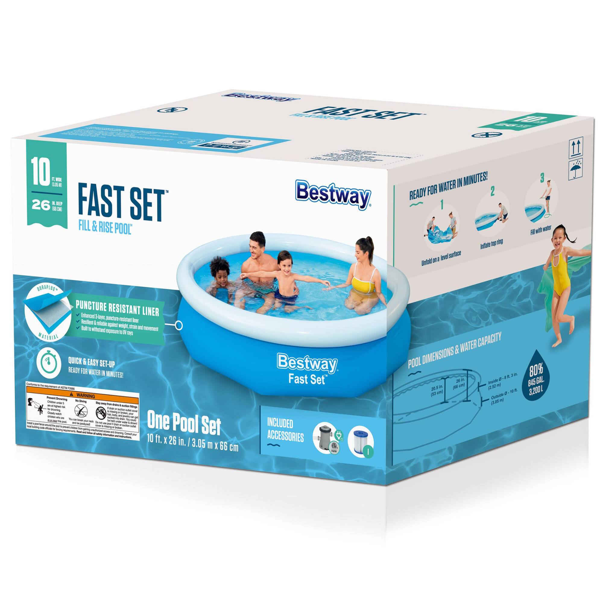 Bestway Fast Set 10ft. Wide Round Inflatable Pool Set