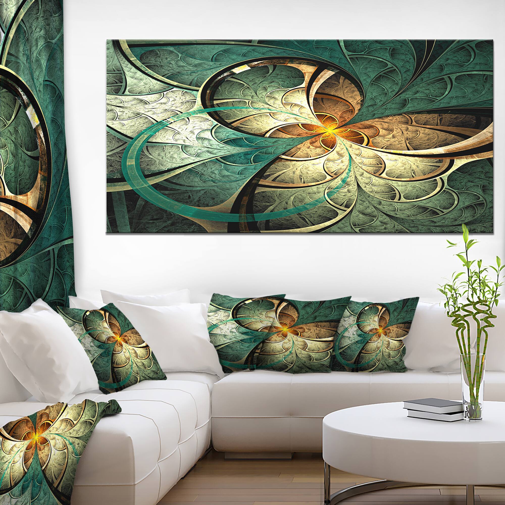 Designart Dark Yellow Green Fractal Flower Oversized Abstract Canvas Art Print
