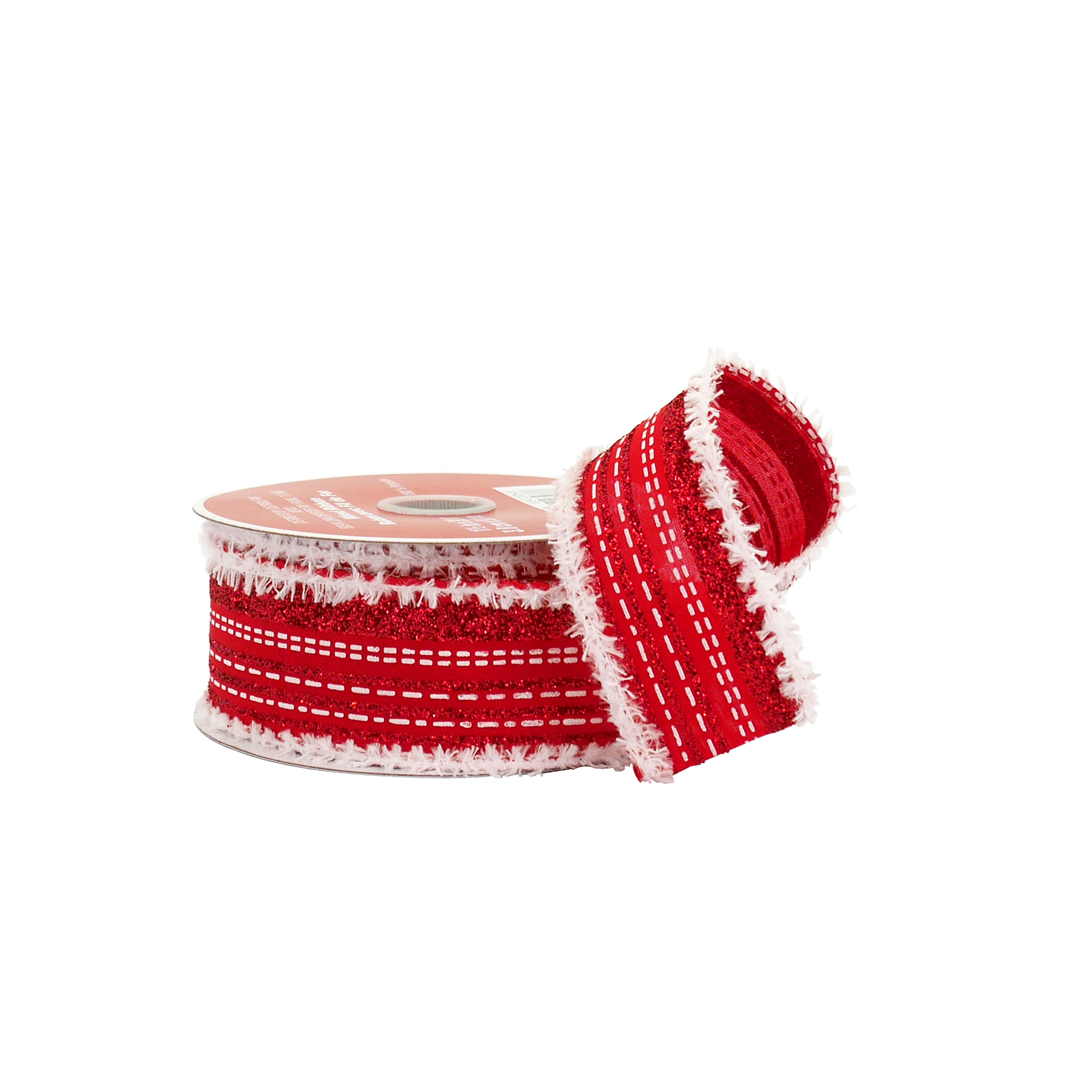 1.5&#x22; x 30ft. Red Tinsel Stripes Wired Ribbon by Celebrate It&#xAE;