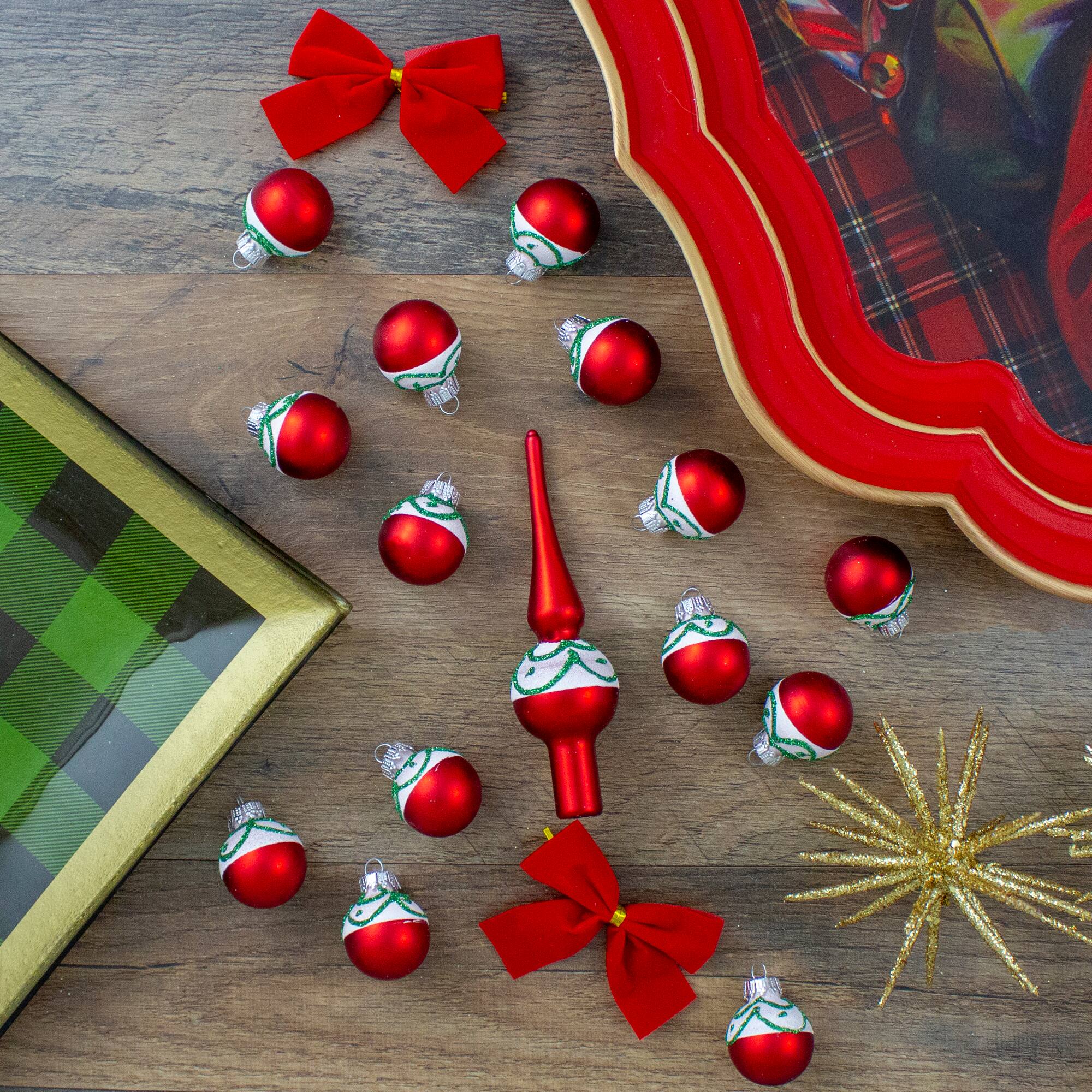 15ct. Red Matte Frosted Tree Topper & Ball Ornaments