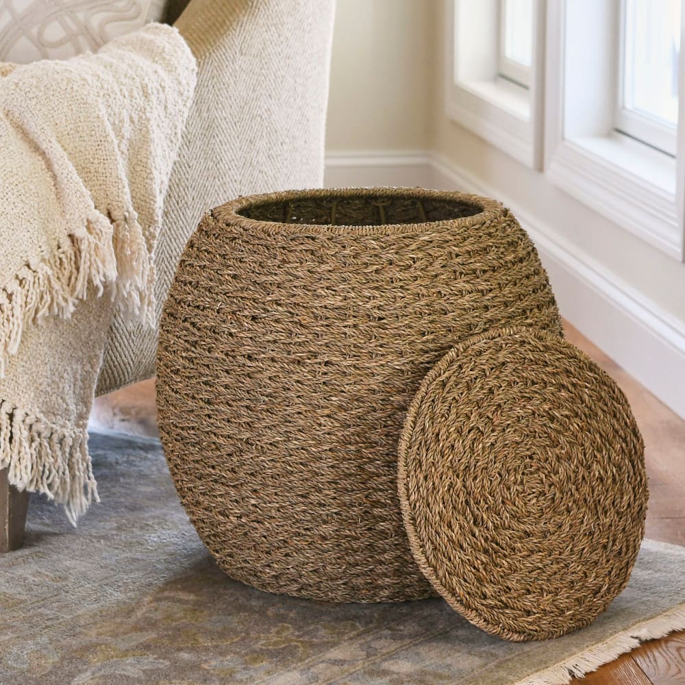 Household Essentials 19" Woven Natural Seagrass Storage End Table