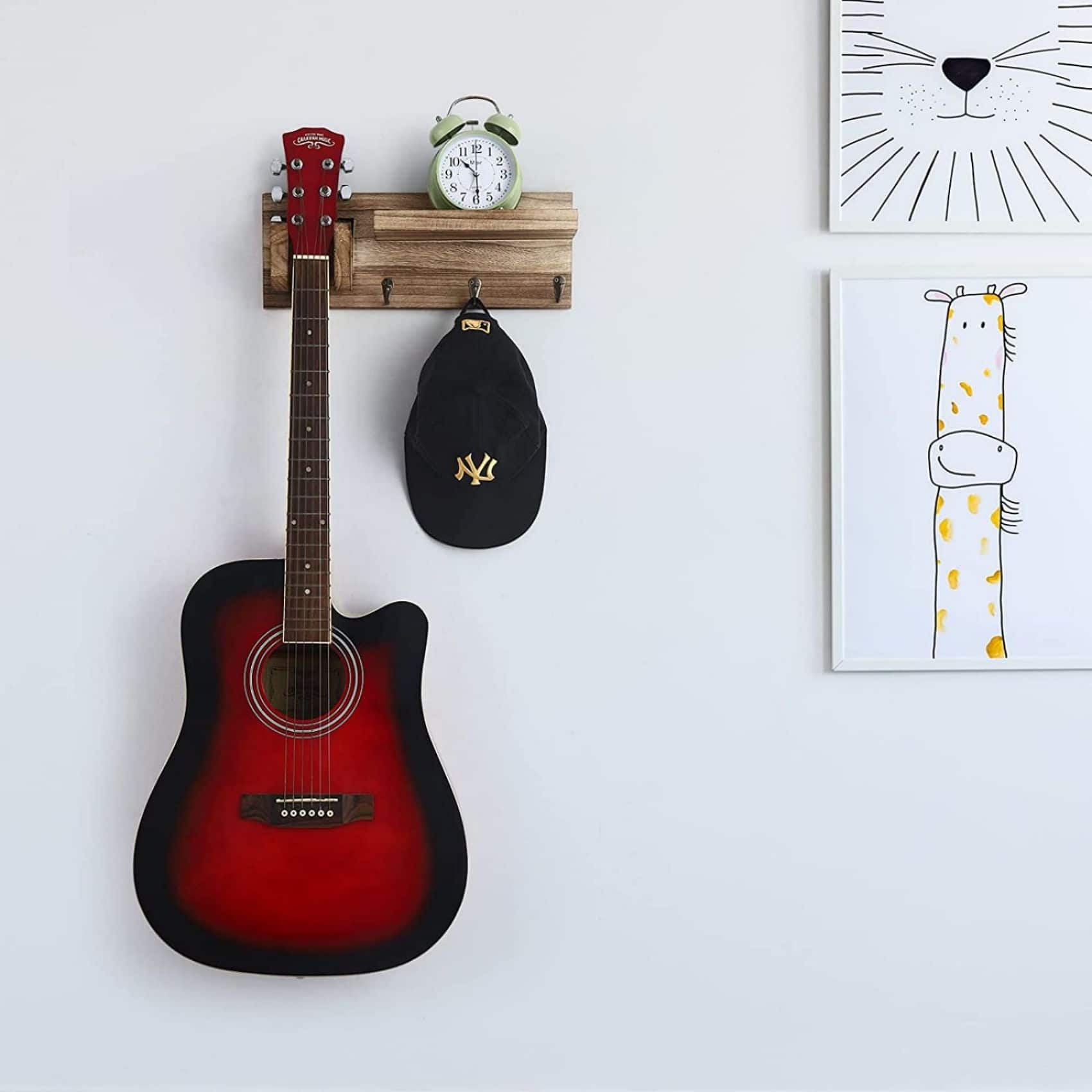 NEX™ Wood Guitar Wall Hanger with Shelf & 3 Hooks