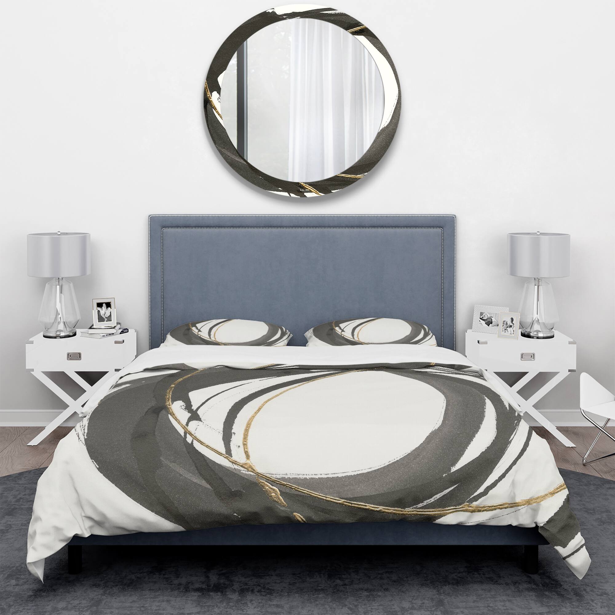 Designart &#x27;Gold Glamour Circle IV&#x27; Geometric Bedding Set - Duvet Cover &#x26; Shams