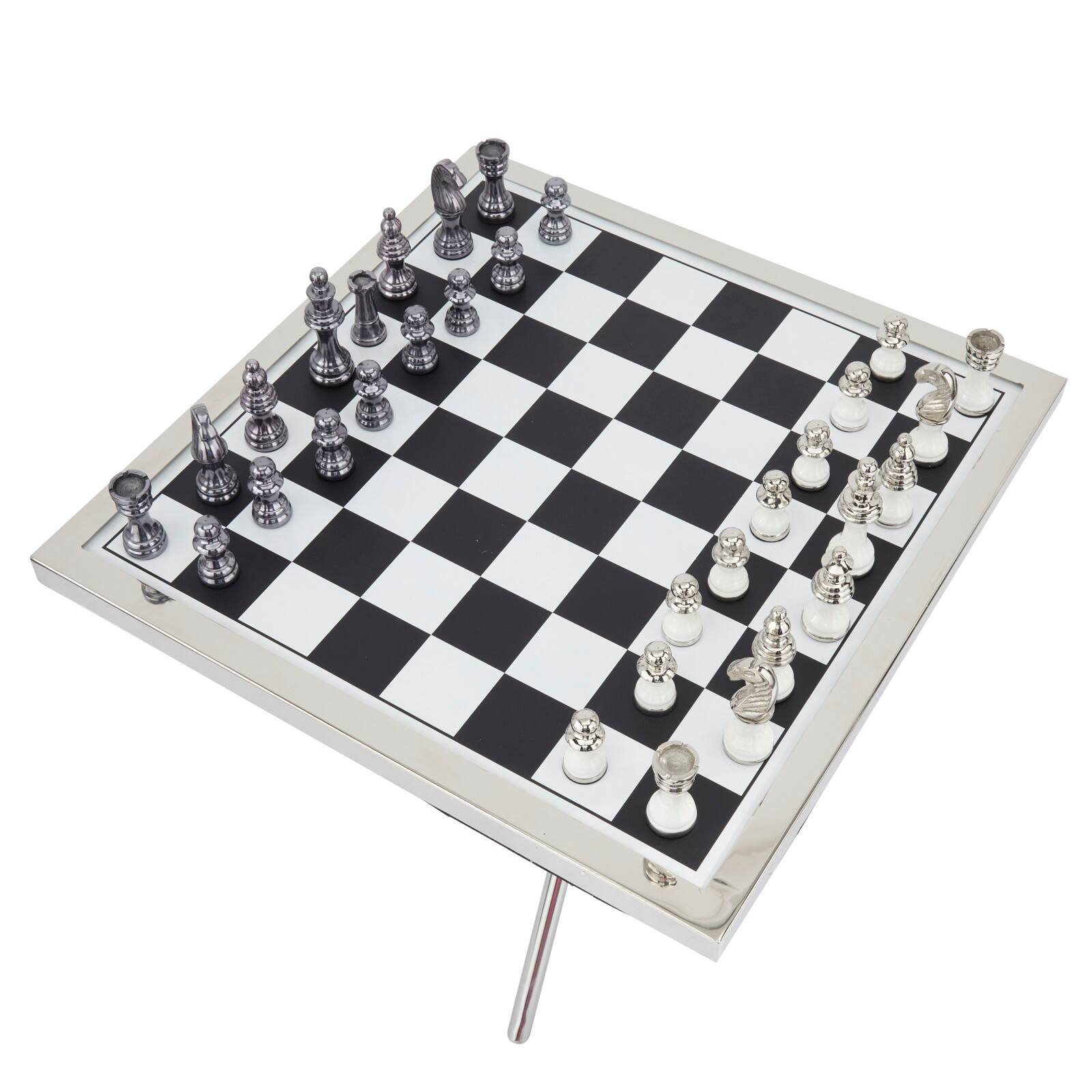 Silver Aluminum Contemporary Game Set Table, 4" x 25" x 22"