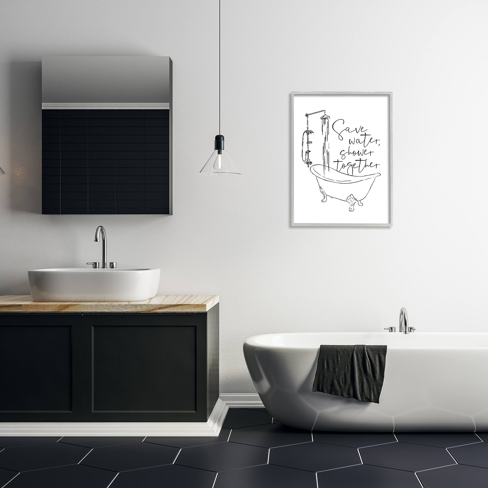 Stupell Industries Shower Together Funny Ink Drawing Bathroom Design Framed Wall Art