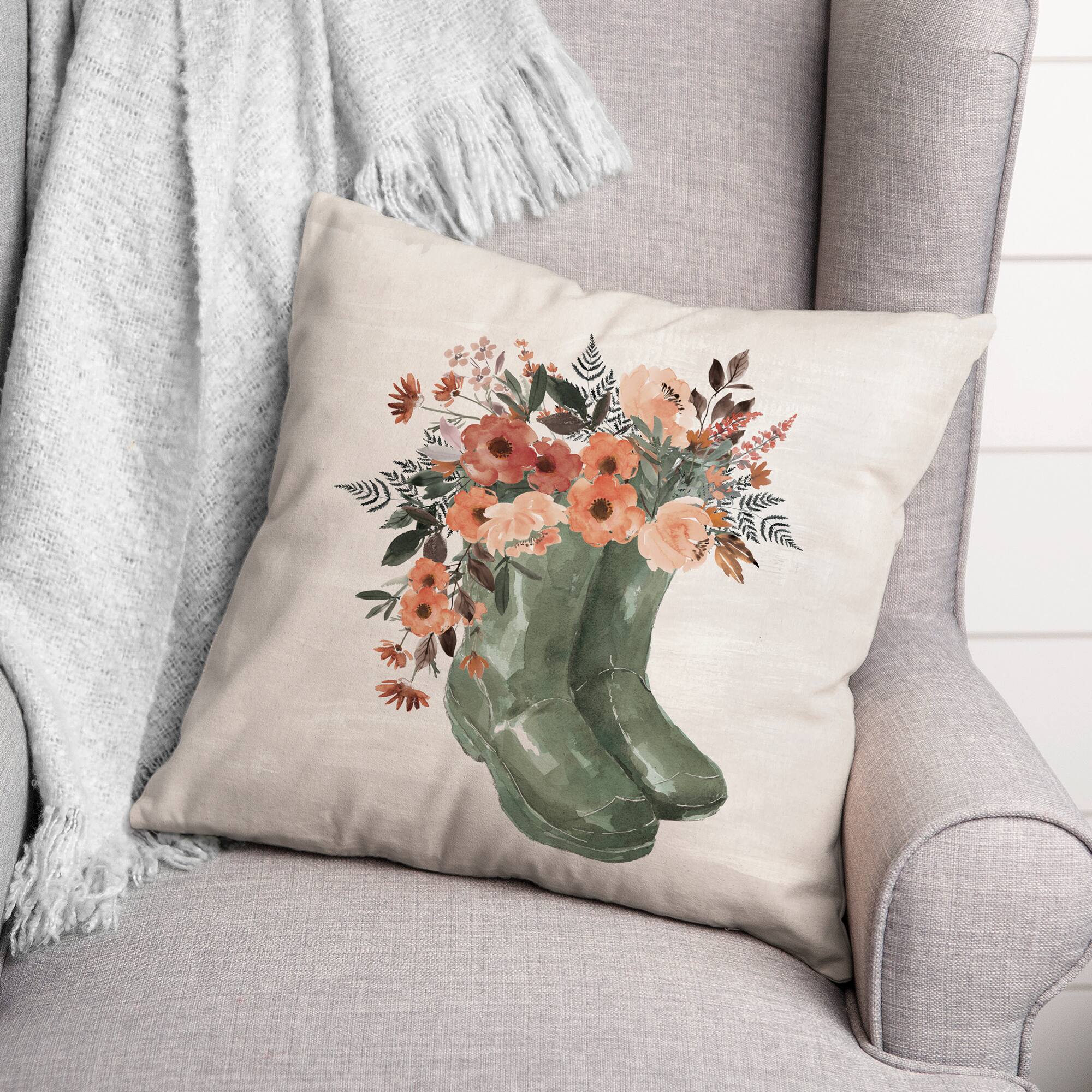 Green Floral Rainboots Indoor/Outdoor Pillow