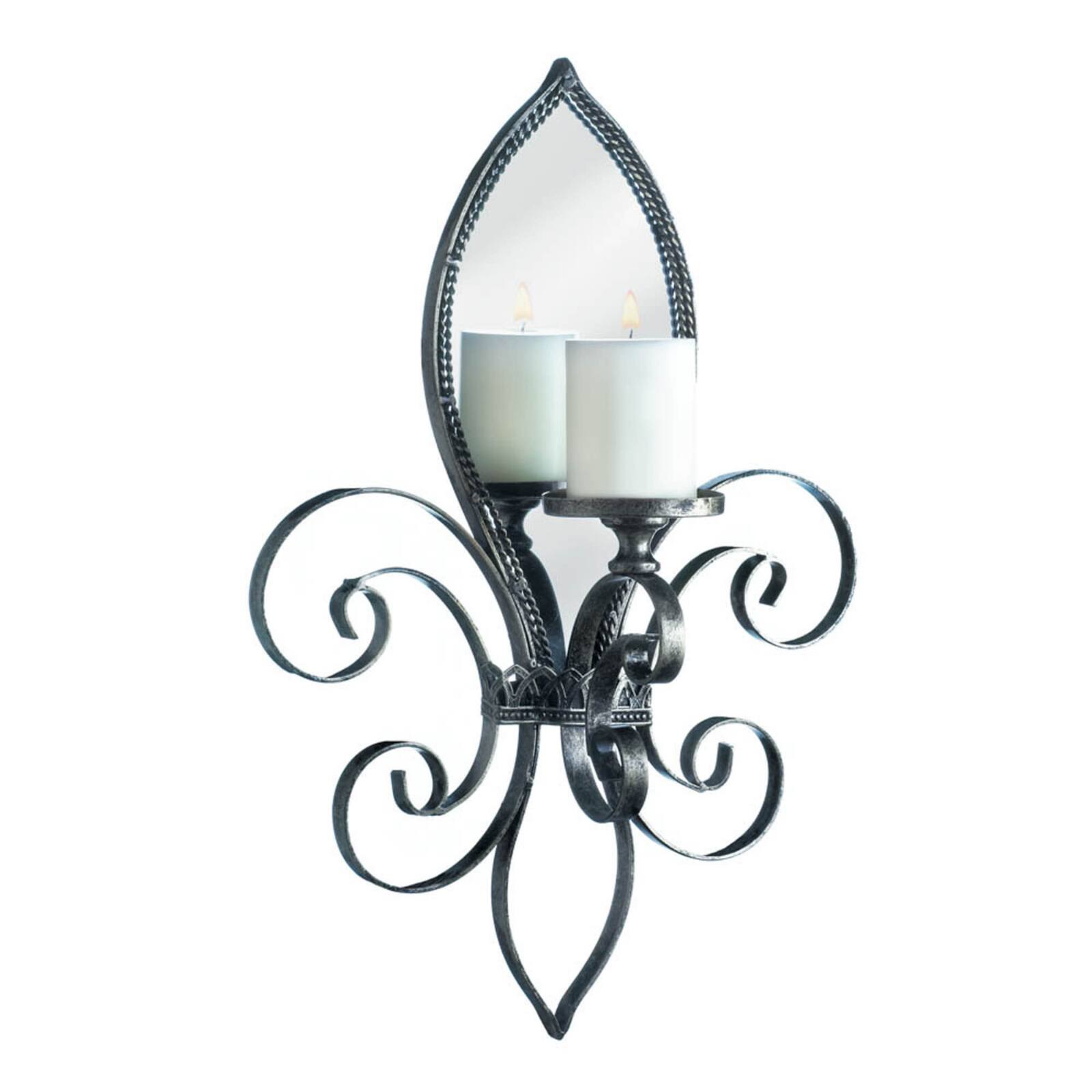 22" Mirrored Fleur-De-Lis Candle Wall Sconce