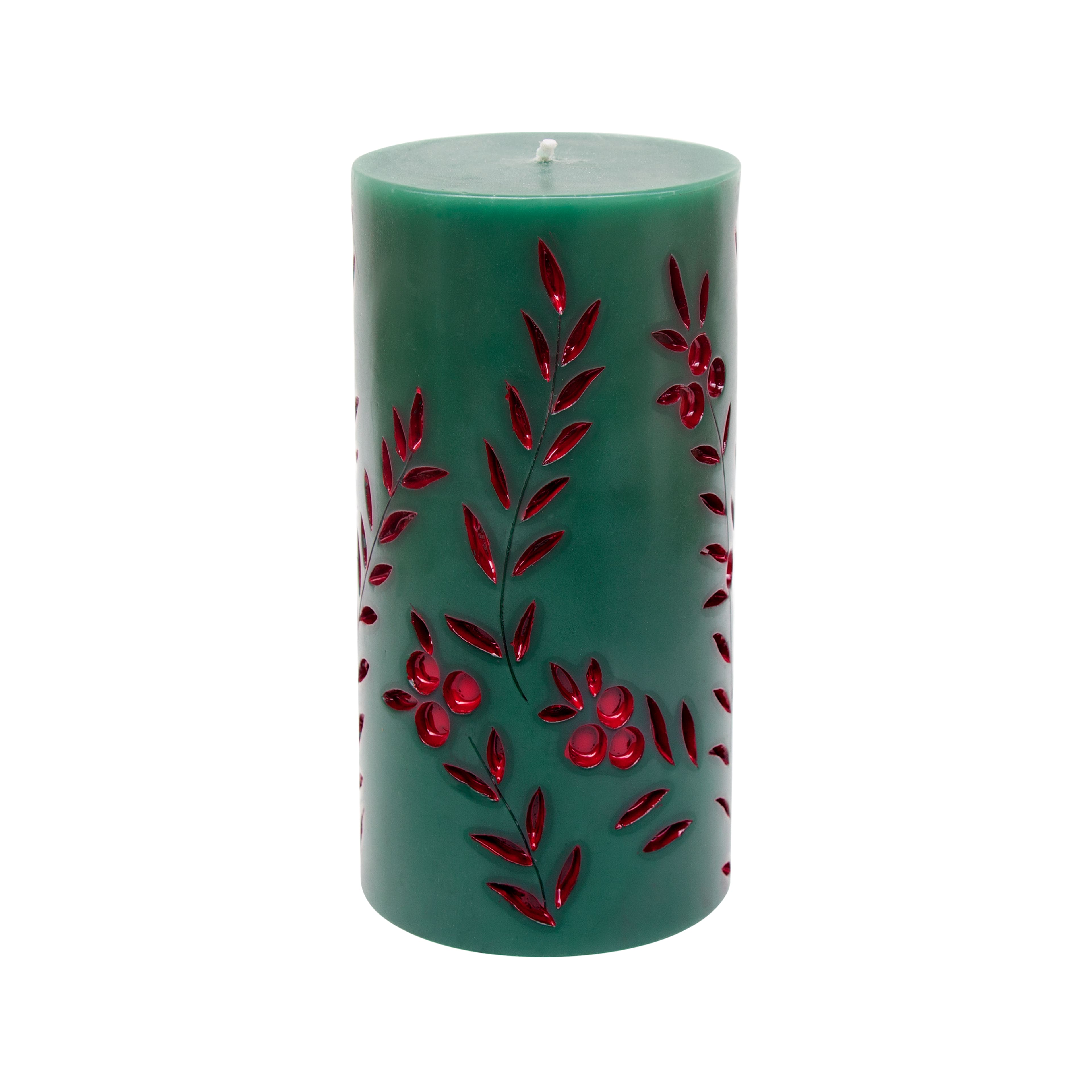 6&#x22; Green &#x26; Red Carved Unscented Pillar Candle by Ashland&#xAE;