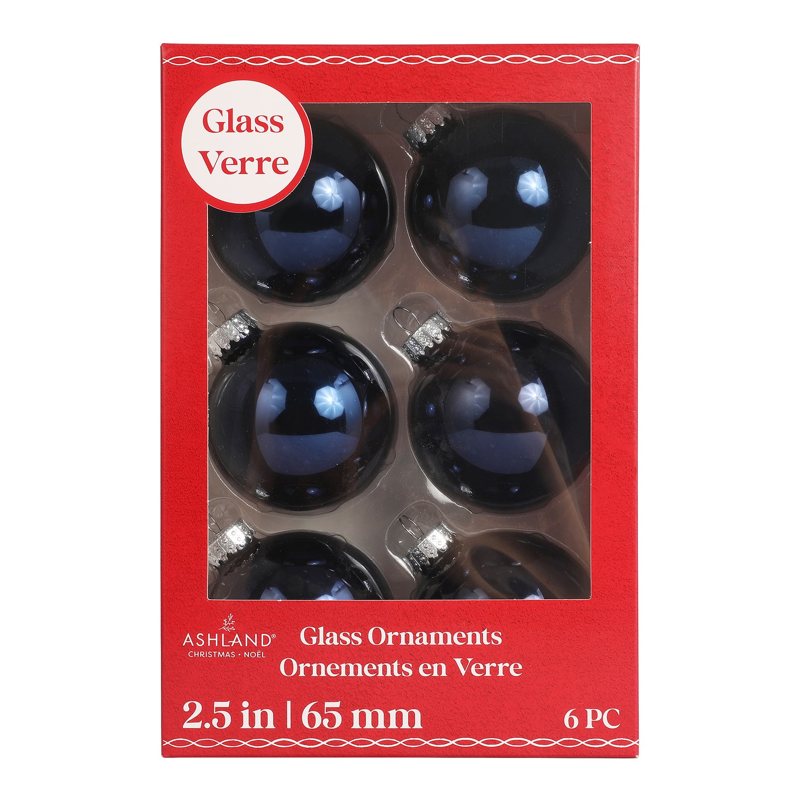 6 Pack 2.5&#x22; Shiny Glass Ball Ornaments by Ashland&#xAE;