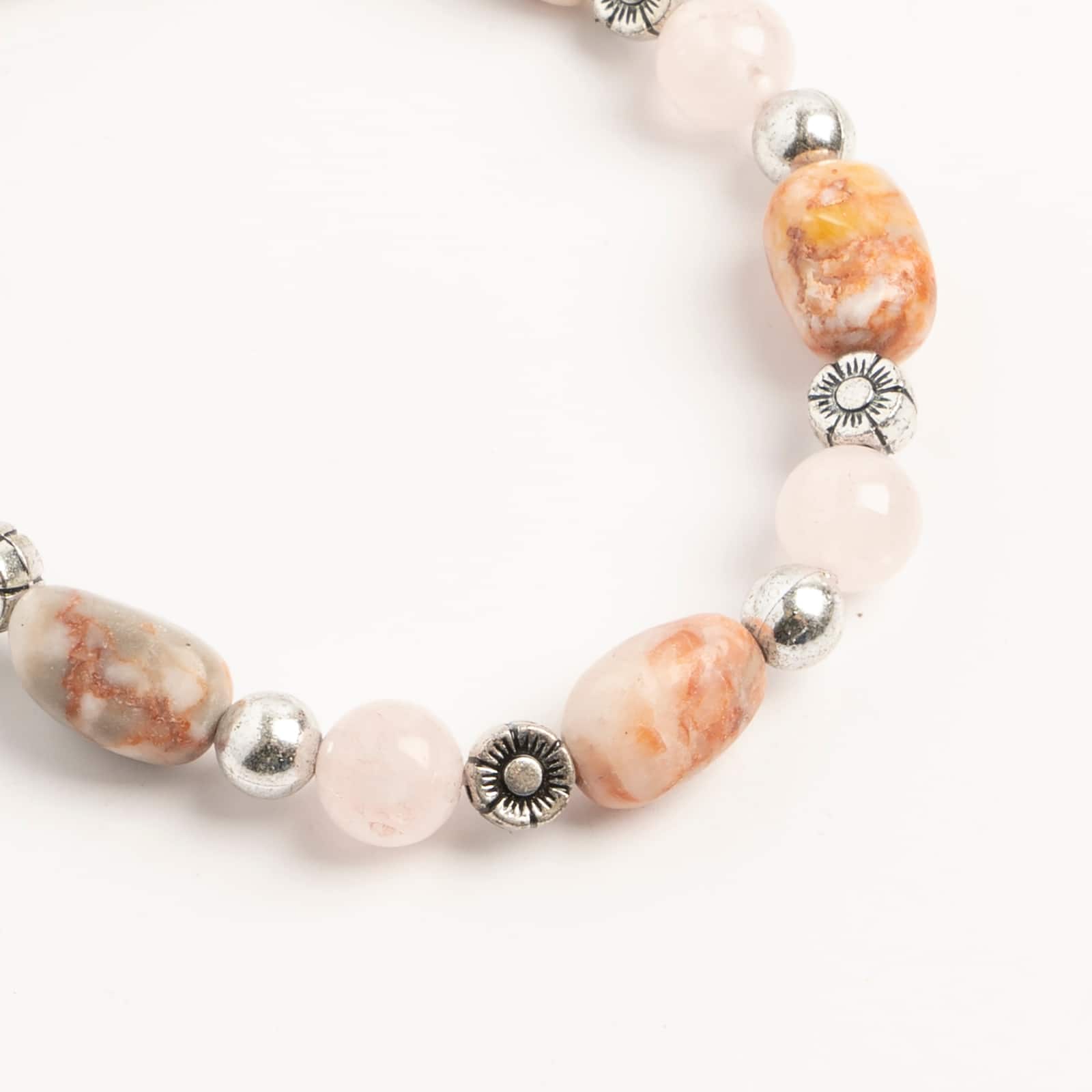 John Bead Pink Zebra Jasper & Rose Quartz Stretch Bracelet