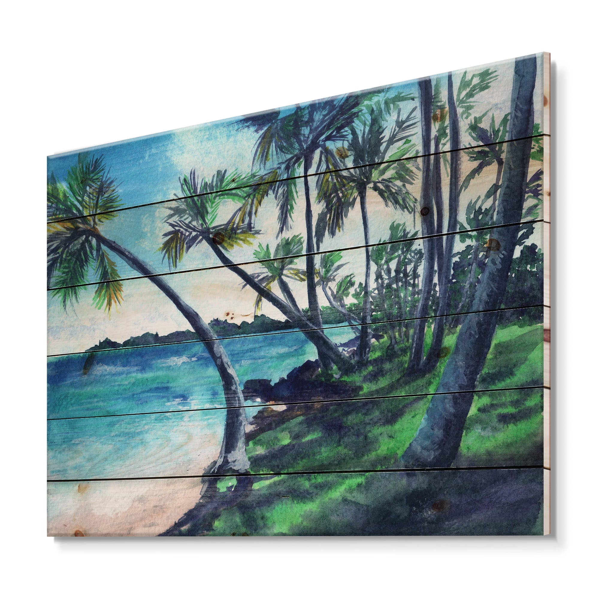 Designart - Tropical Beach In Summer Paradise - Nautical &#x26; Coastal Print on Natural Pine Wood