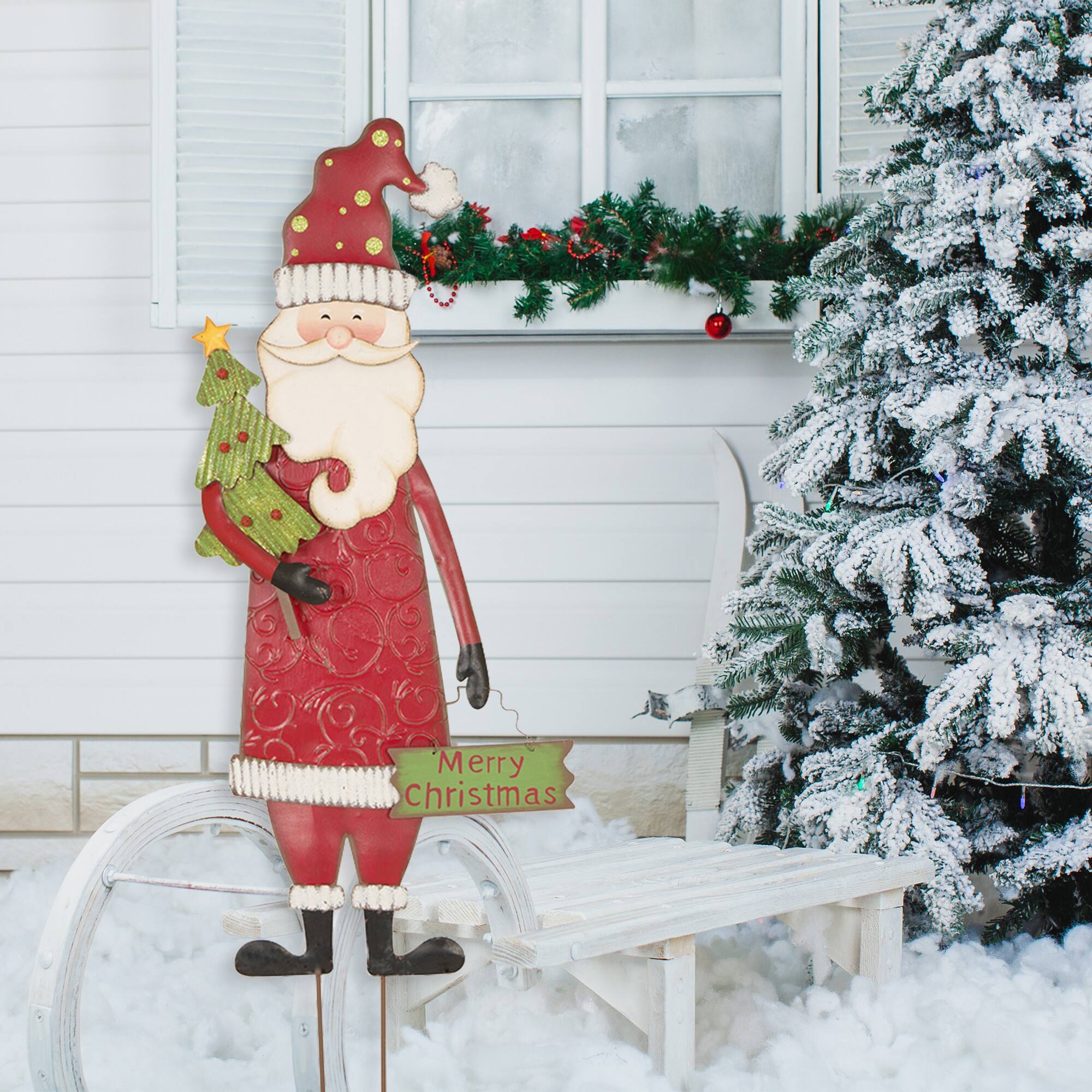 Glitzhome&#xAE; 36&#x22; Santa Metal Yard Stake