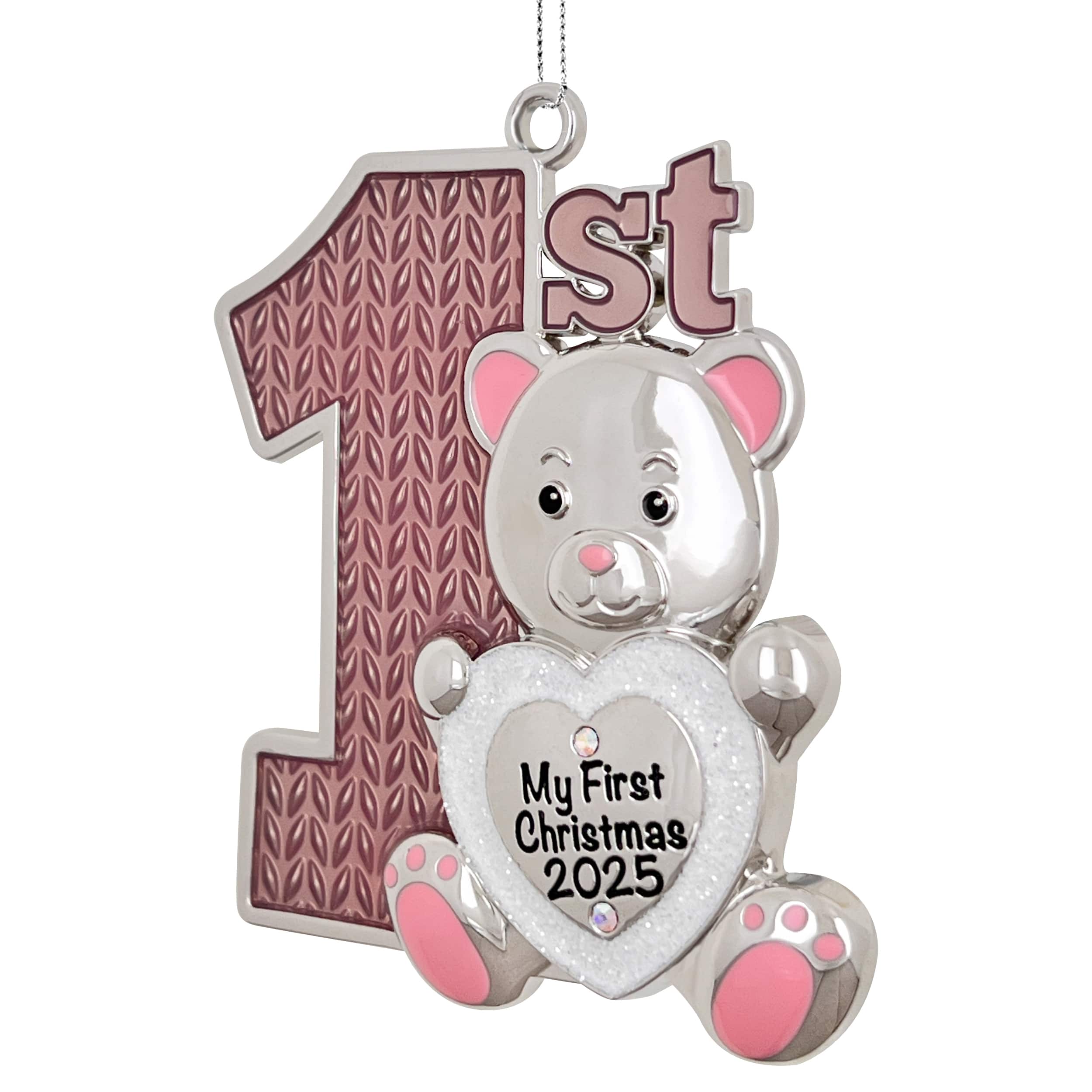 3&#x22; Pink 1st Christmas Teddy Bear Metal Ornament by Ashland&#xAE;