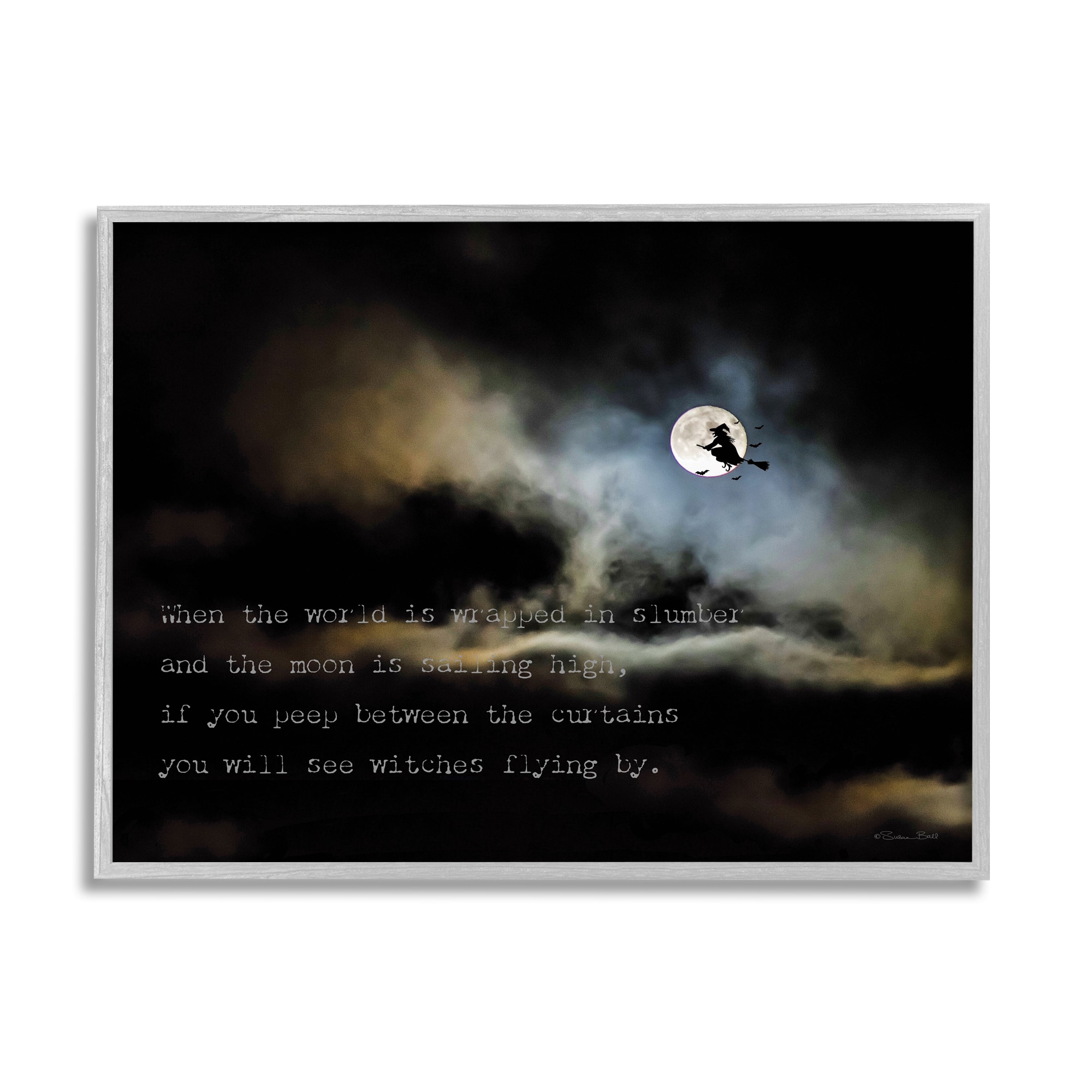 Stupell Industries Witch Flying By Moon Framed Giclee Art