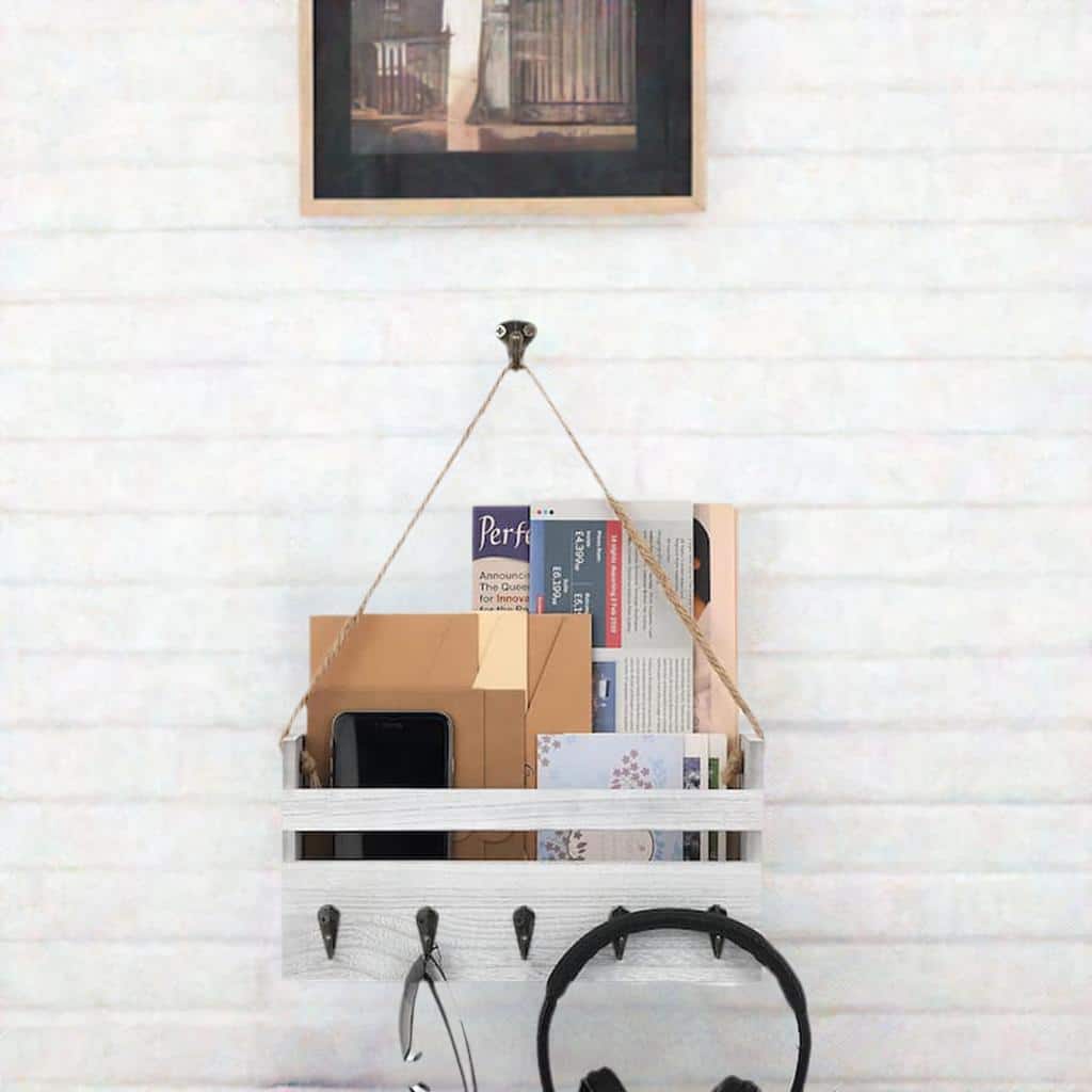 NEX™ Gray-Whitewash Hanging Wall-Mounted Mail Organizer with 5 Hooks
