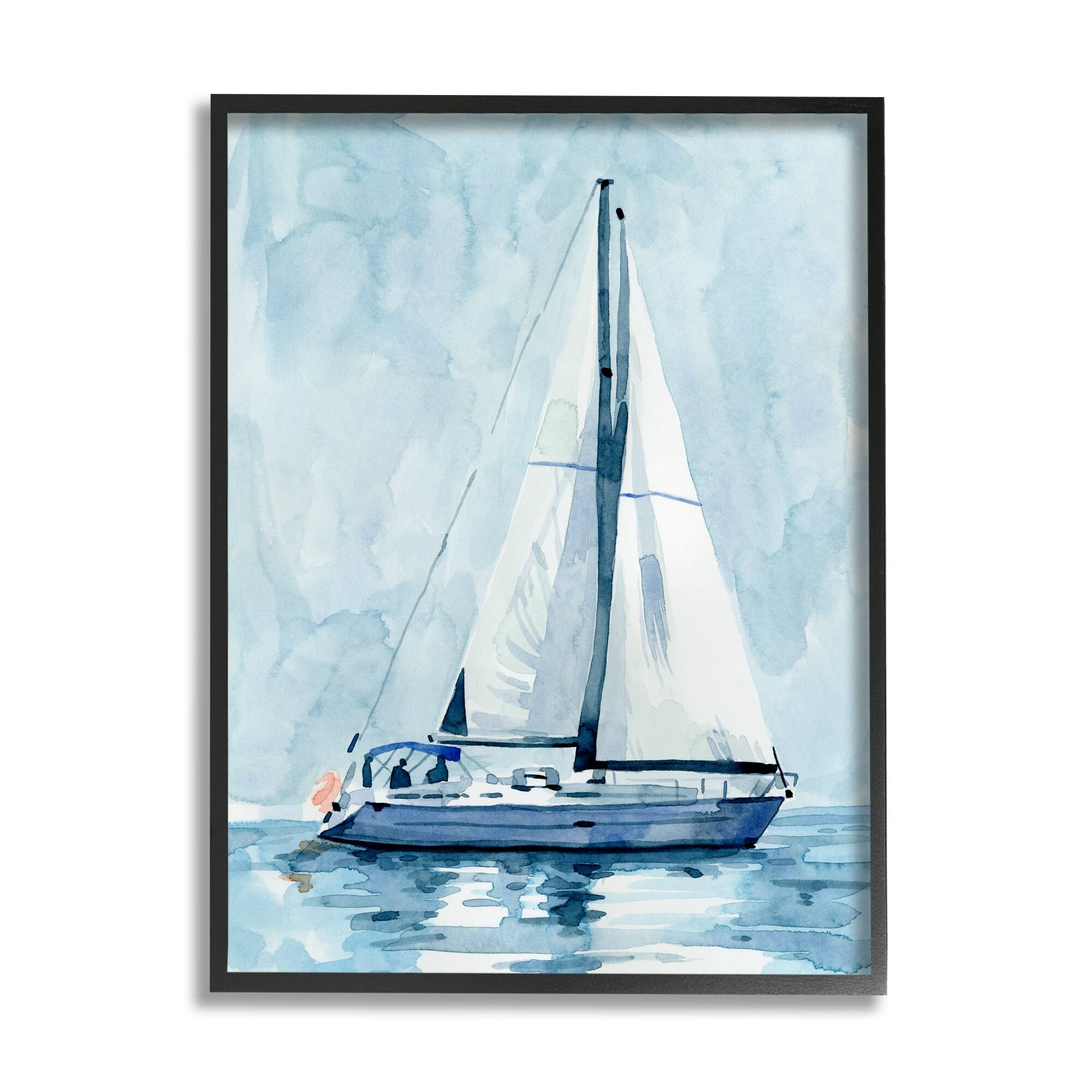 Stupell Industries Nautical Blue Sailboat Tranquil Coastal Water Watercolor Painting Framed Wall Art in Black | 16" x 20" | Michaels&reg;