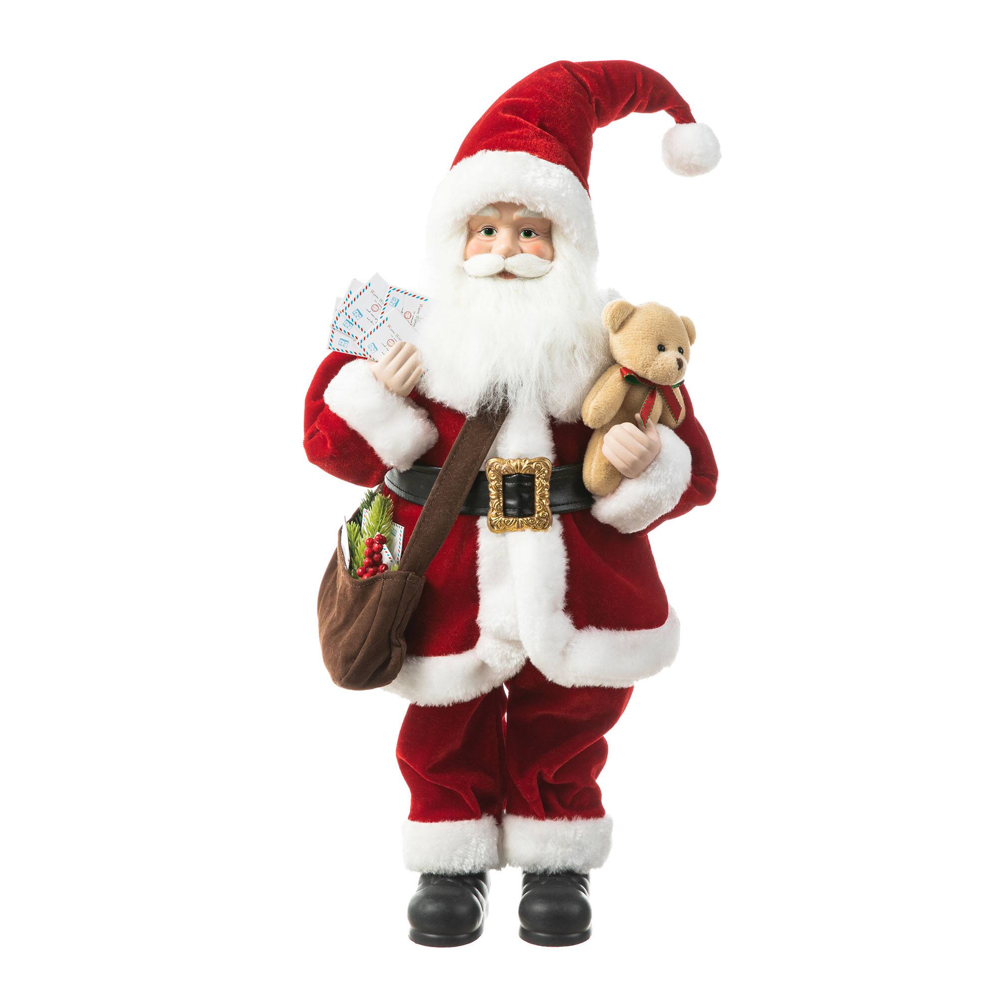 Glitzhome&#xAE; 18&#x22; Faux Fur Christmas Mail Santa Figurine