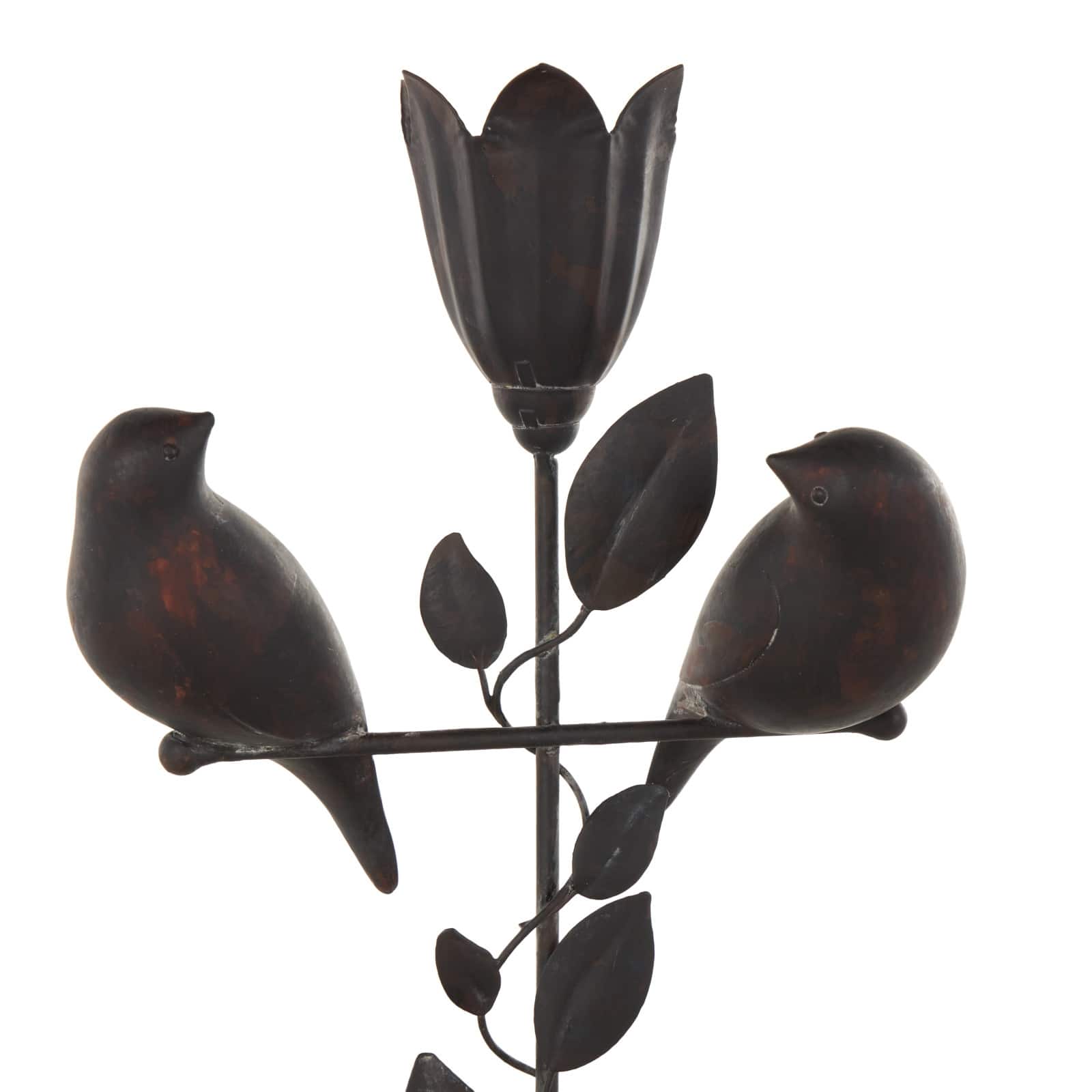 13.75" Black Bird Perching Decorative Sculpture with Leaf Vine & Copper Shading