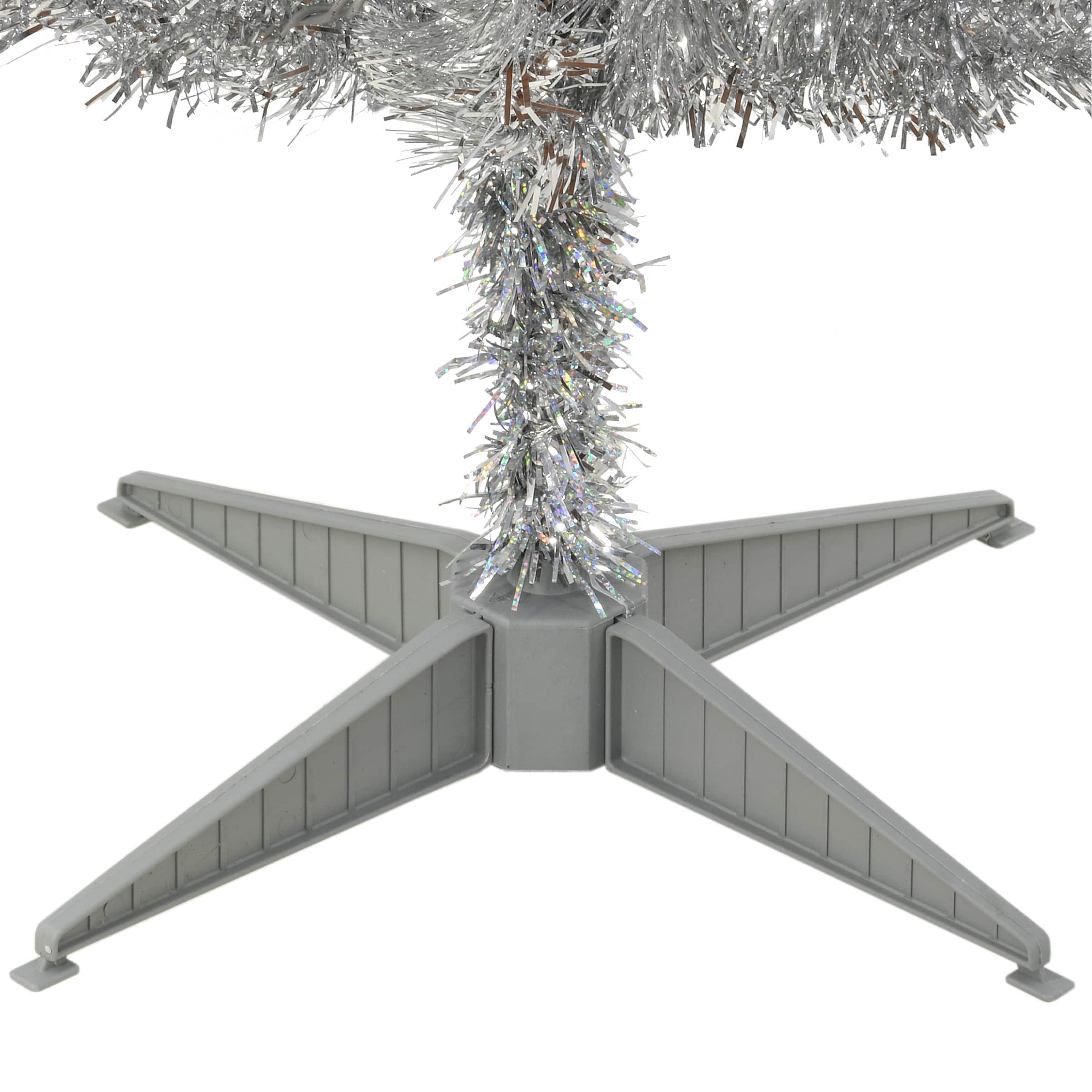 4ft. Pre-Lit Silver Tinsel Artificial Christmas Tree, Clear Lights
