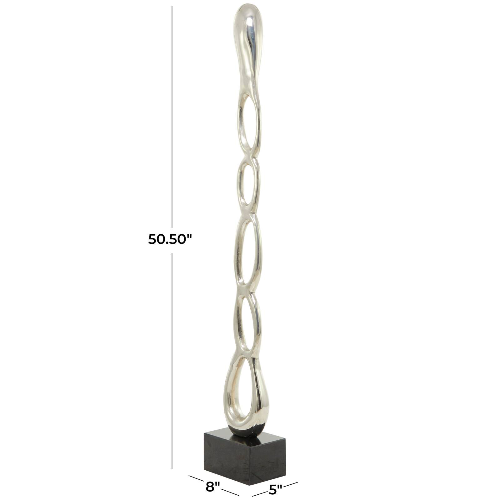 51&#x22; Aluminum Tall Linked Floor Abstract Sculpture with Black Base